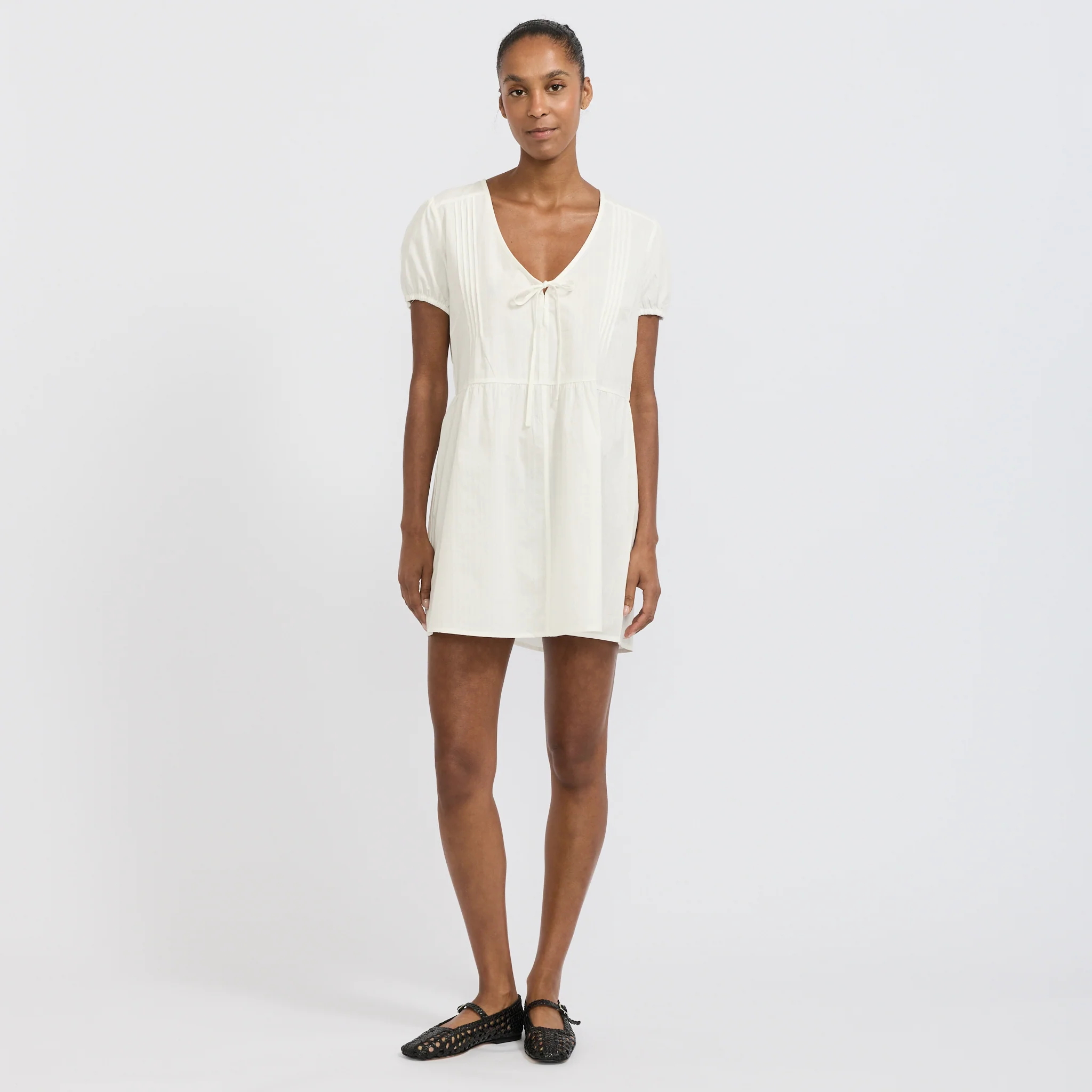 V Pleat Dress White Texture