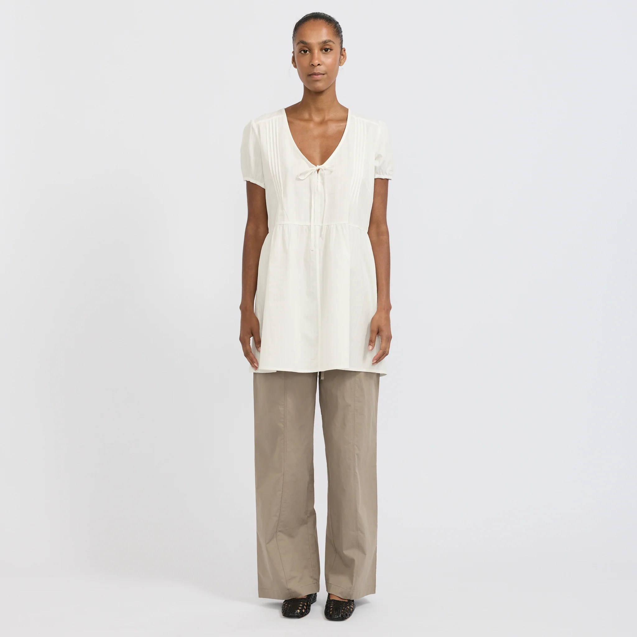 V Pleat Dress White Texture - Image 2