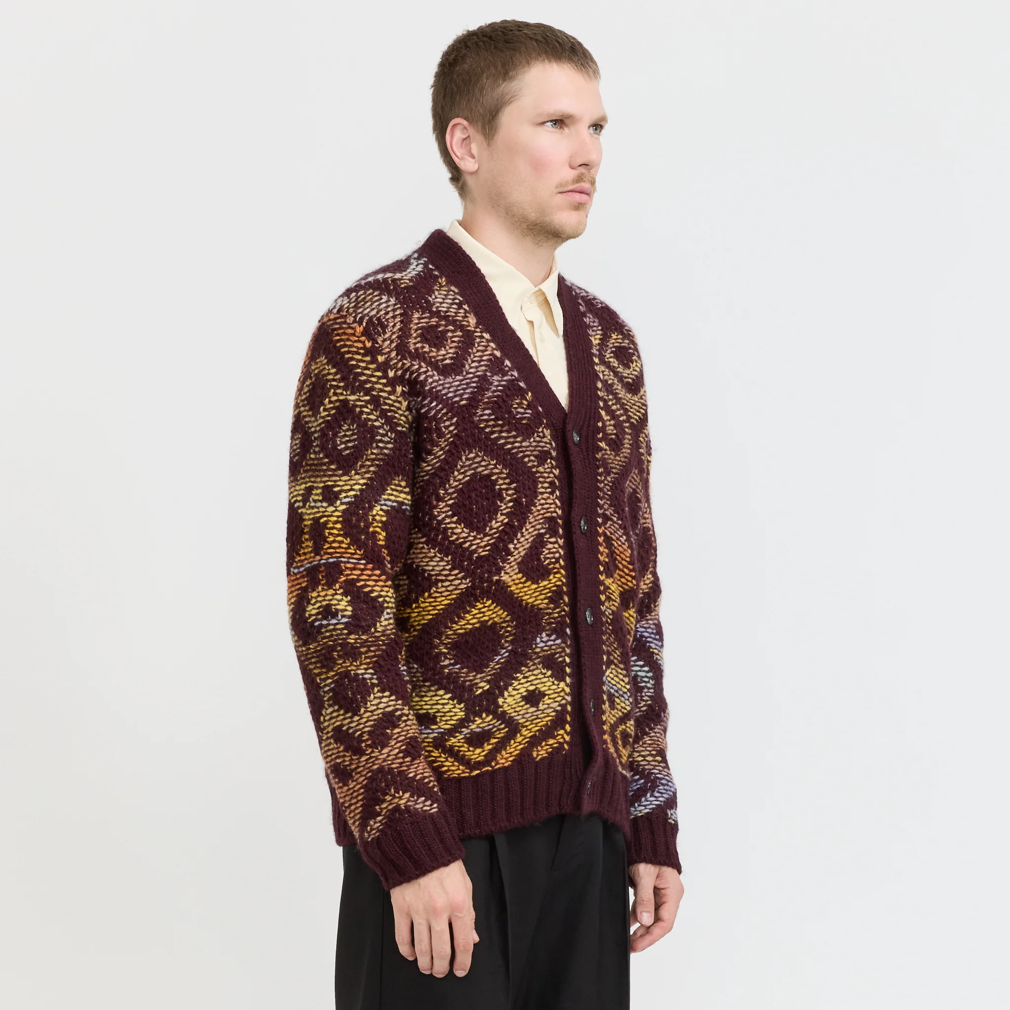Viggo Jacquard Cardigan Wine Red - Image 3