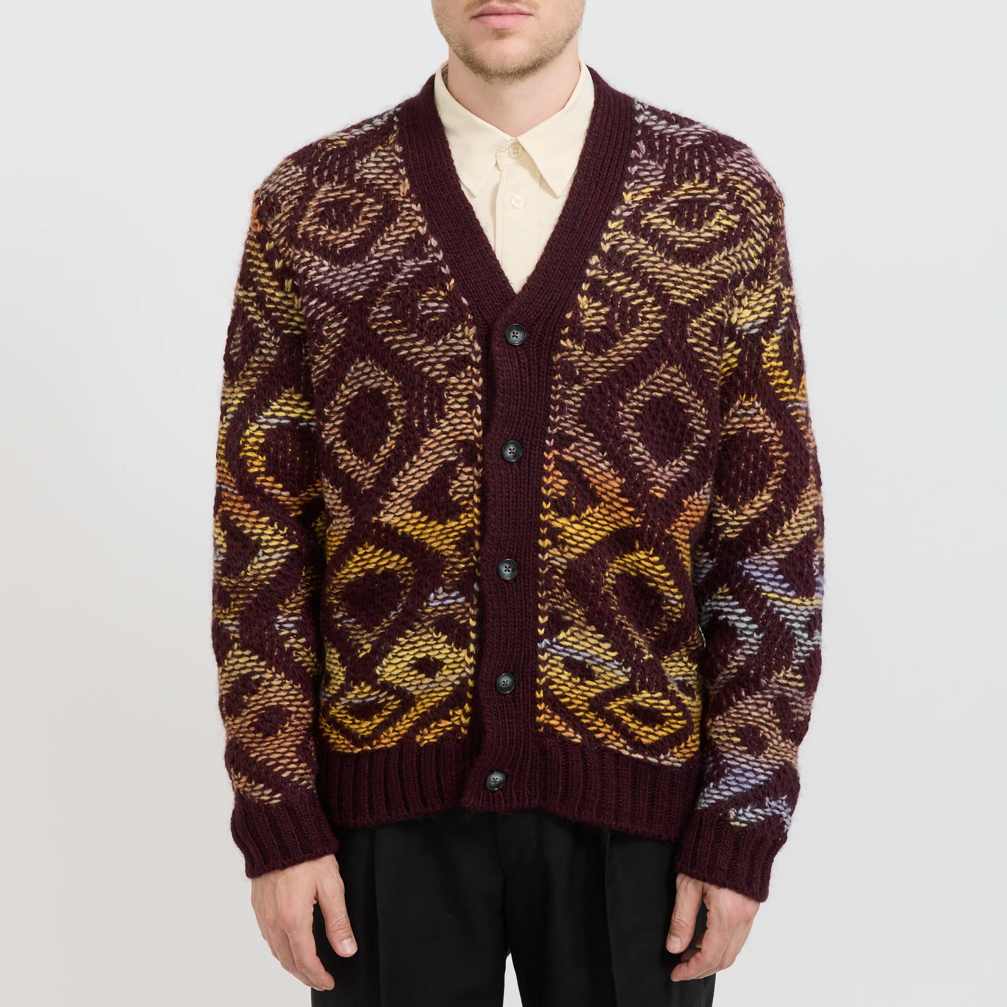 Viggo Jacquard Cardigan Wine Red - Image 5