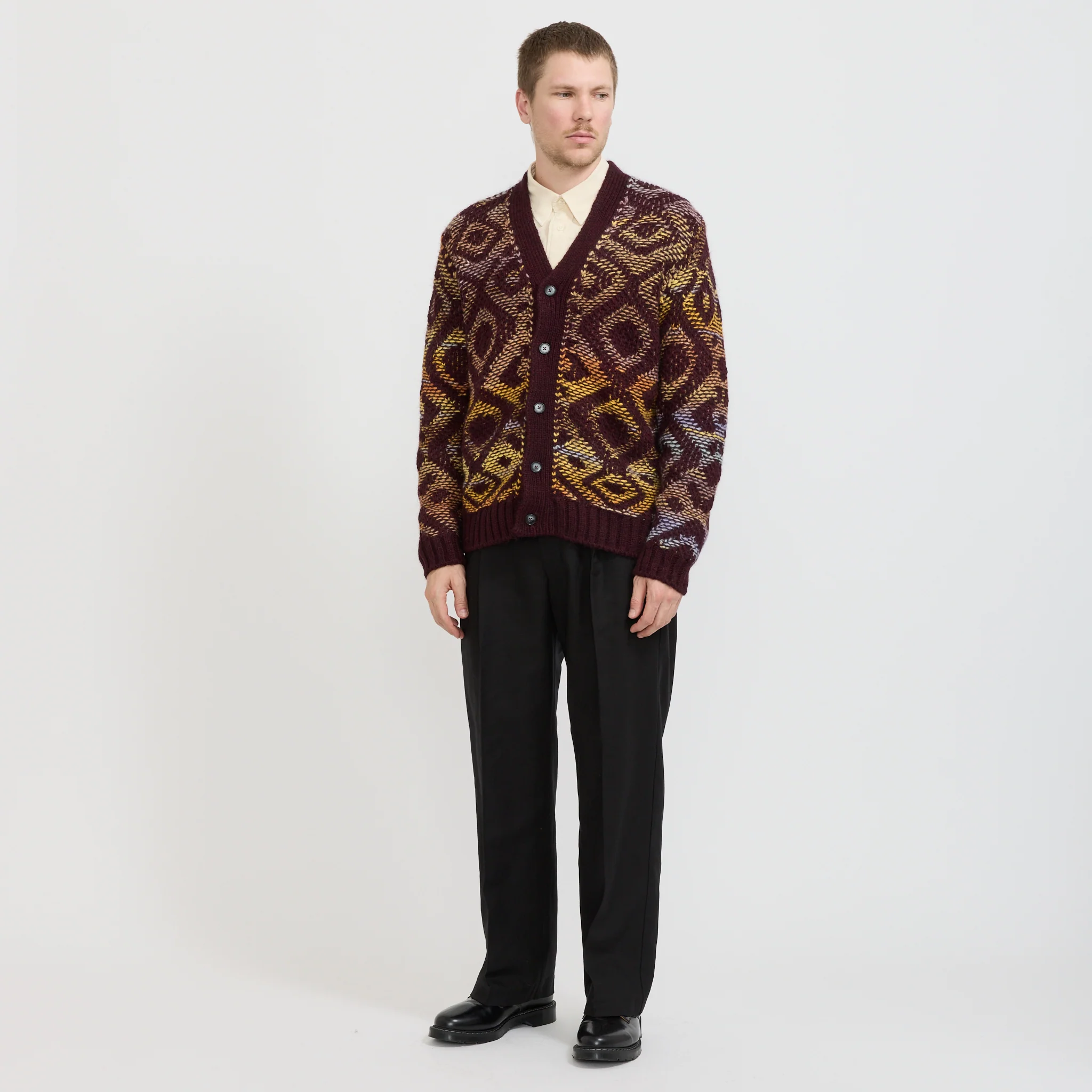 Viggo Jacquard Cardigan Wine Red - Image 6
