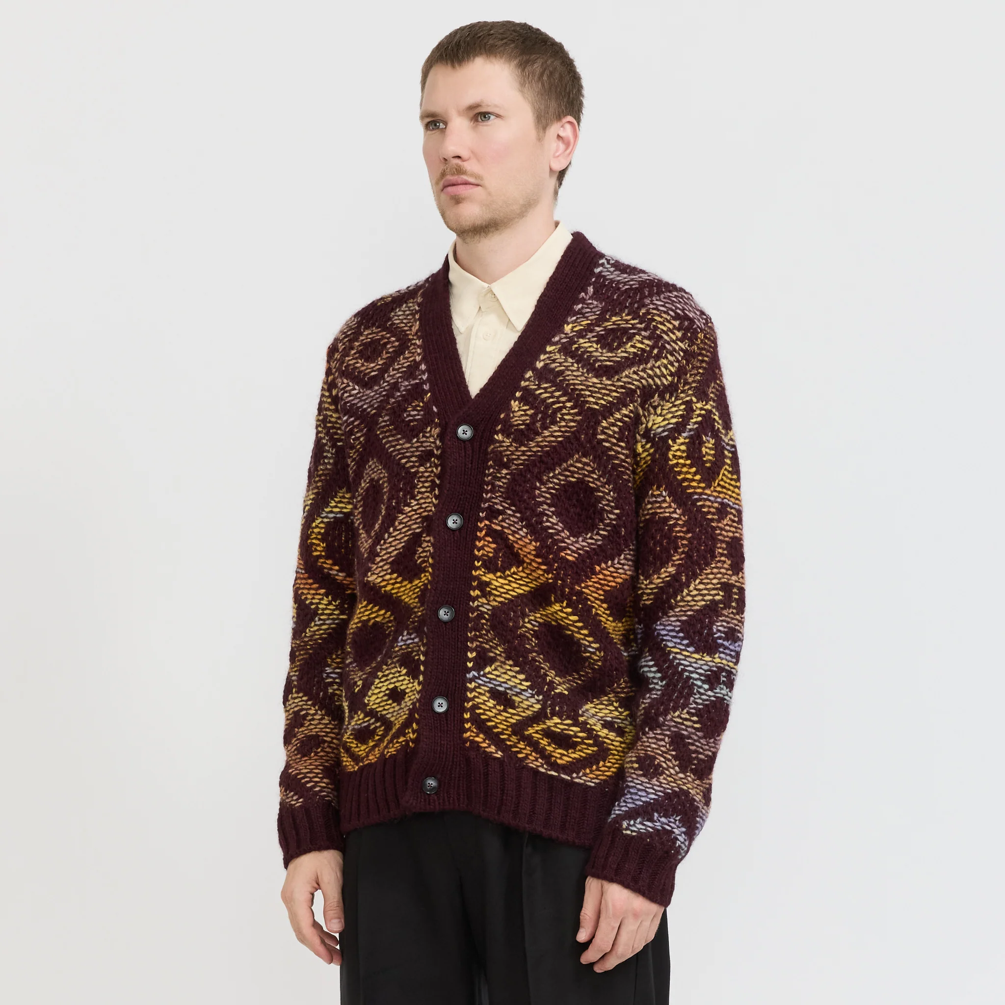 Viggo Jacquard Cardigan Wine Red - Image 7