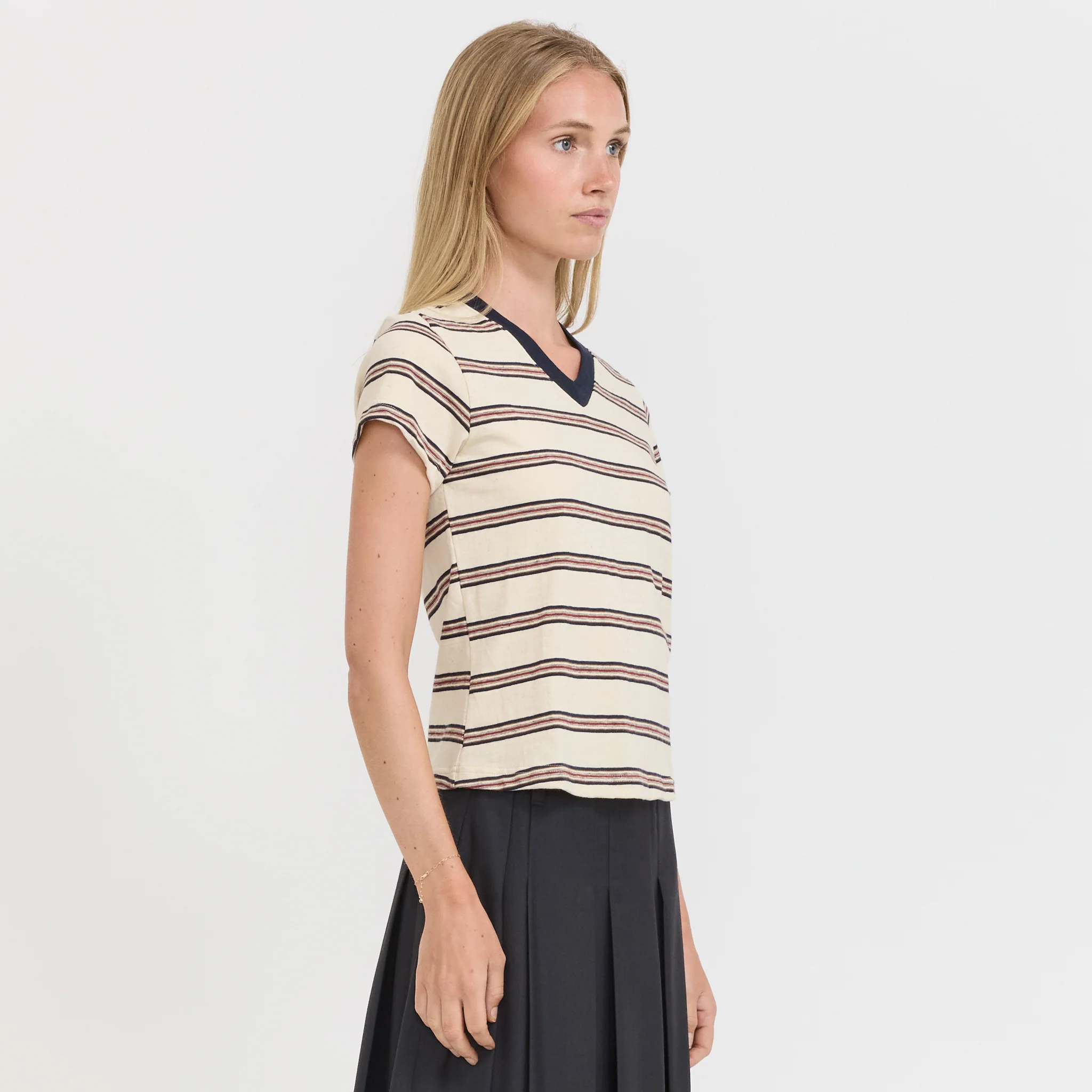 Vintage V-Neck Baby T-Shirt Navy/Red/Natural - Image 3