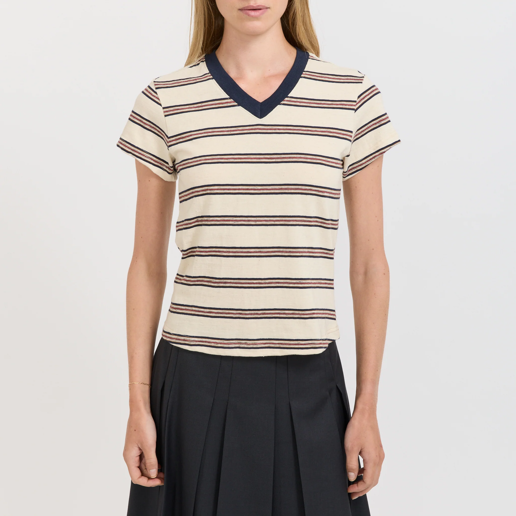 Vintage V-Neck Baby T-Shirt Navy/Red/Natural - Image 6