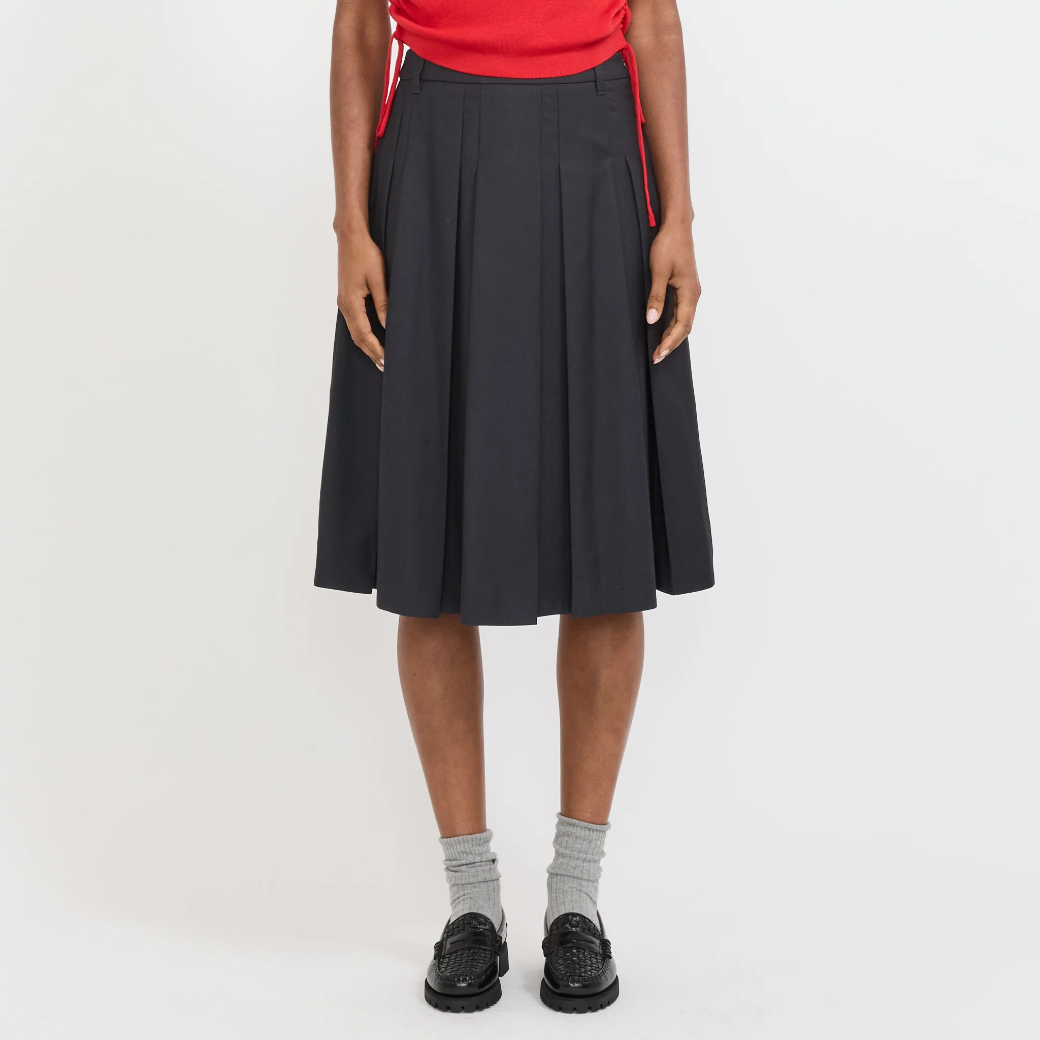 Volume Pleats Midi Skirt Charcoal Grey