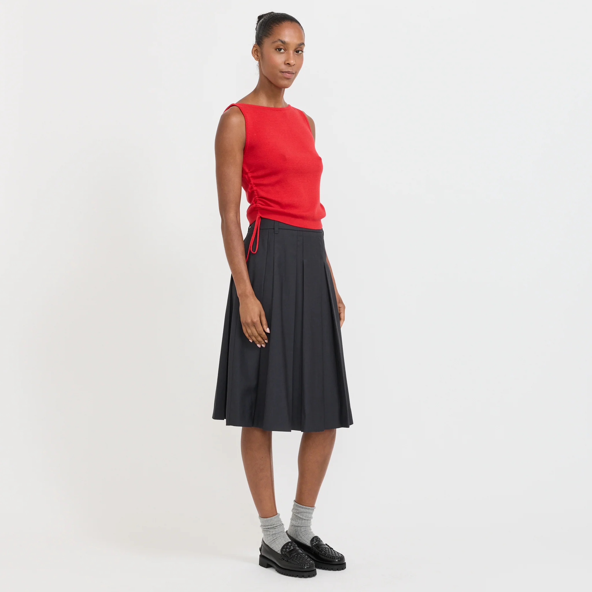 Volume Pleats Midi Skirt Charcoal Grey - Image 2