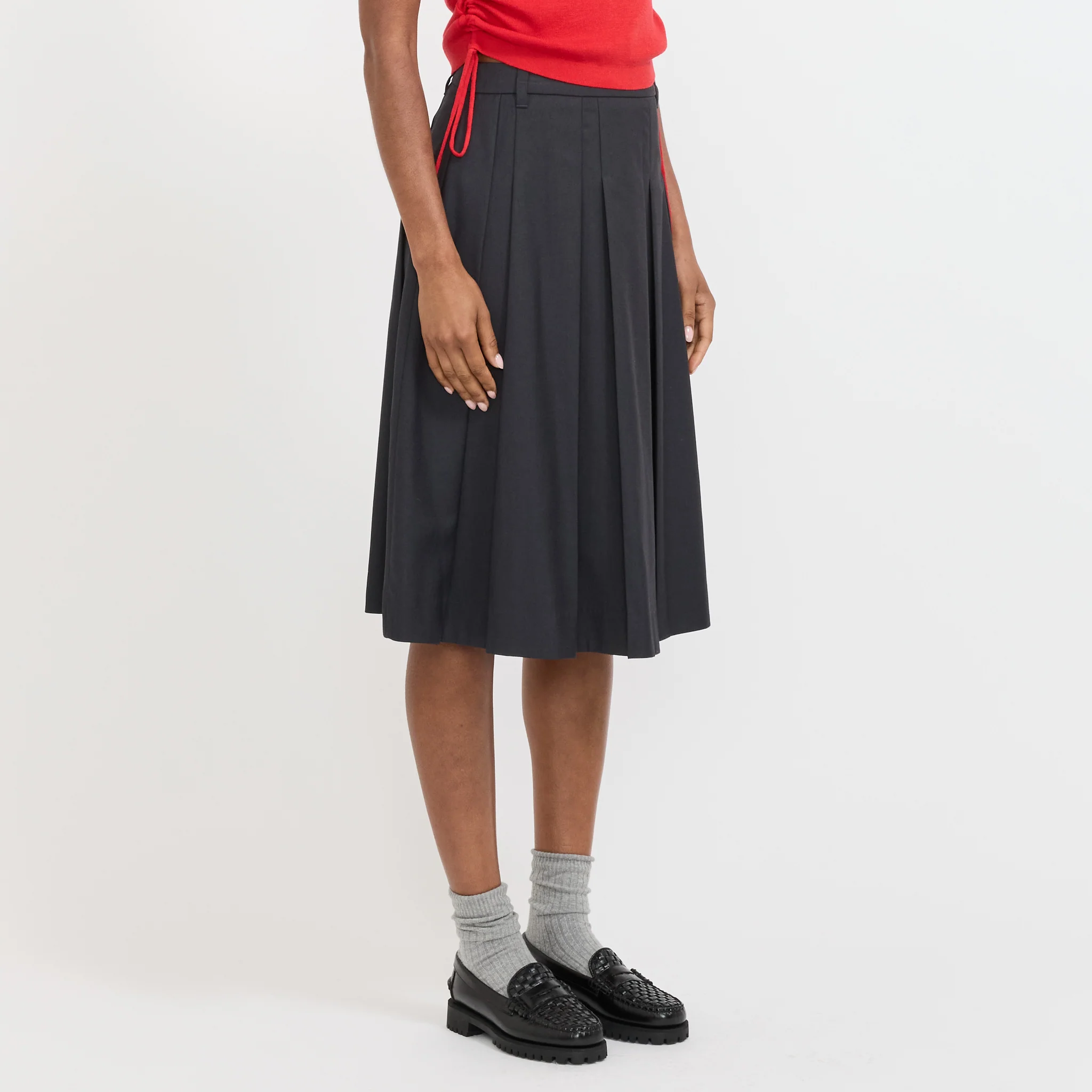 Volume Pleats Midi Skirt Charcoal Grey - Image 3