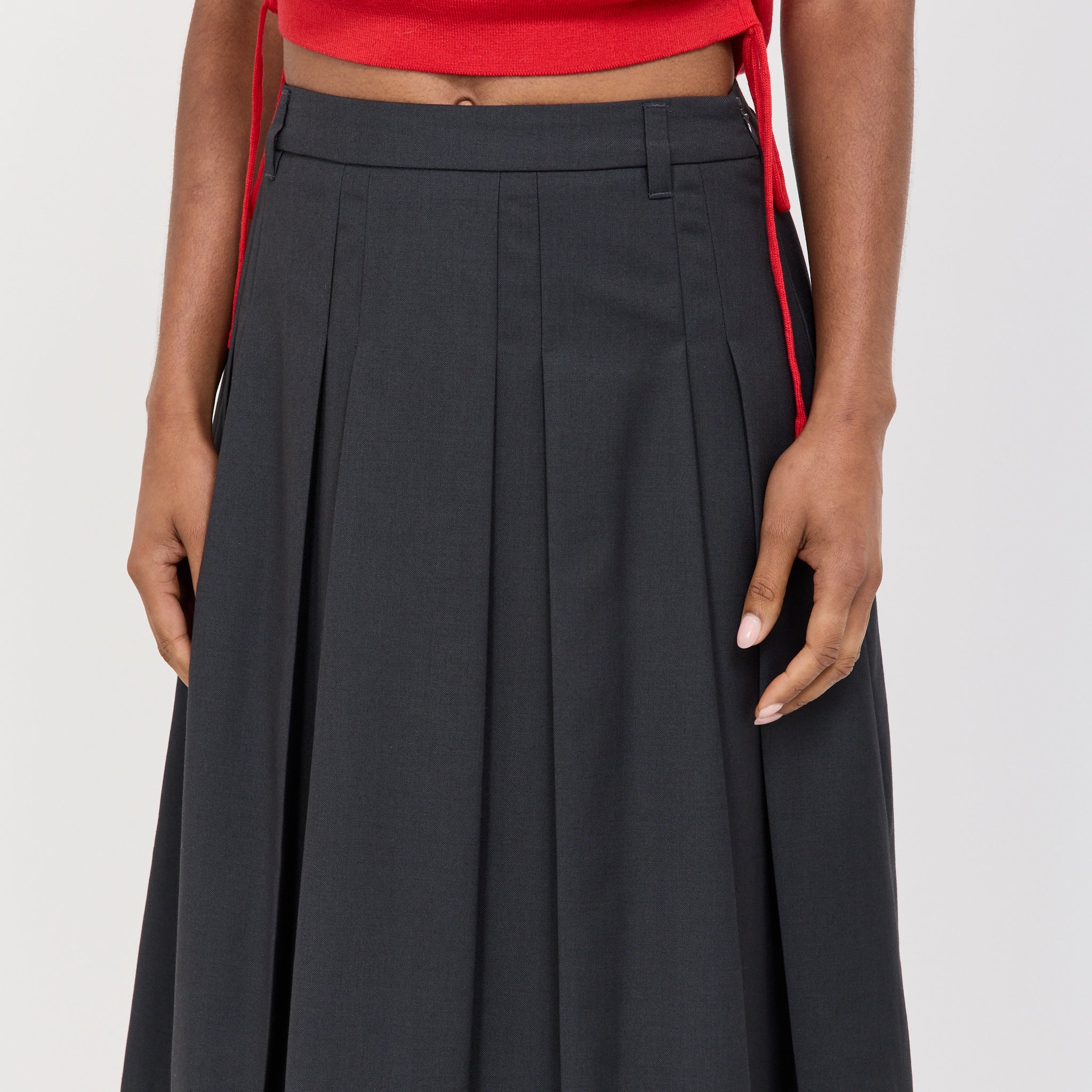 Volume Pleats Midi Skirt Charcoal Grey - Image 5