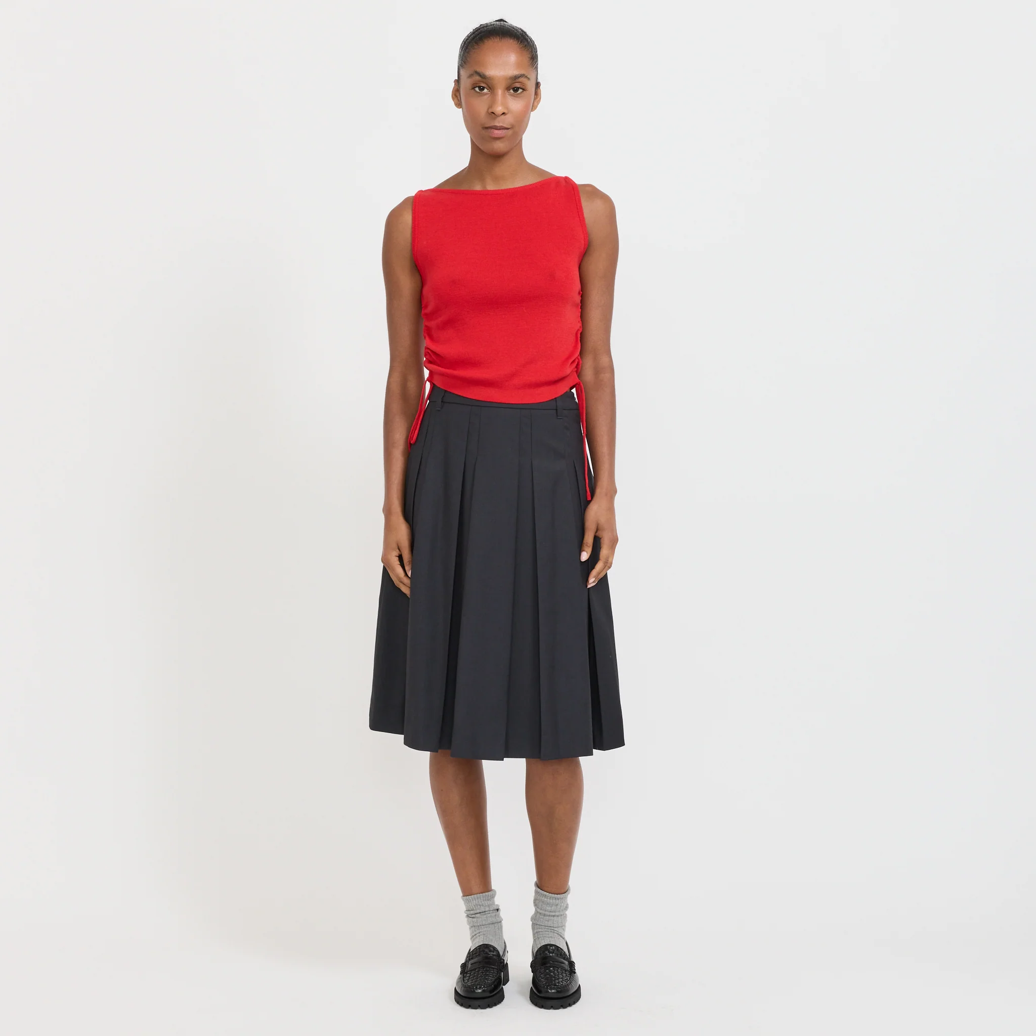 Volume Pleats Midi Skirt Charcoal Grey - Image 7