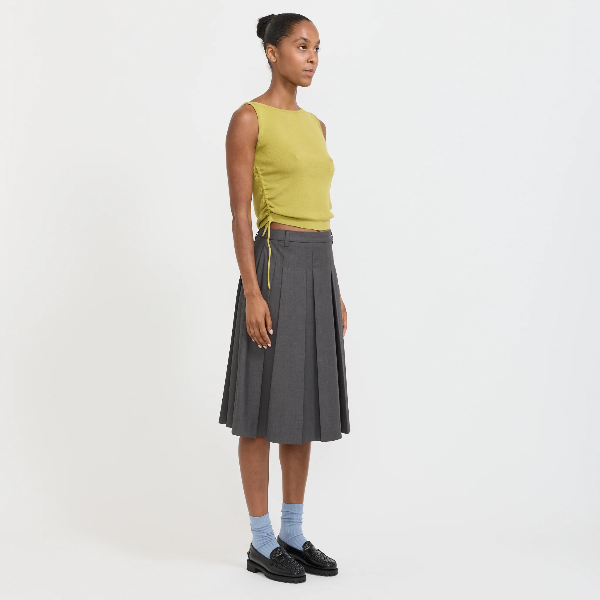 Volume Pleats Midi Skirt Mid Grey - Image 2