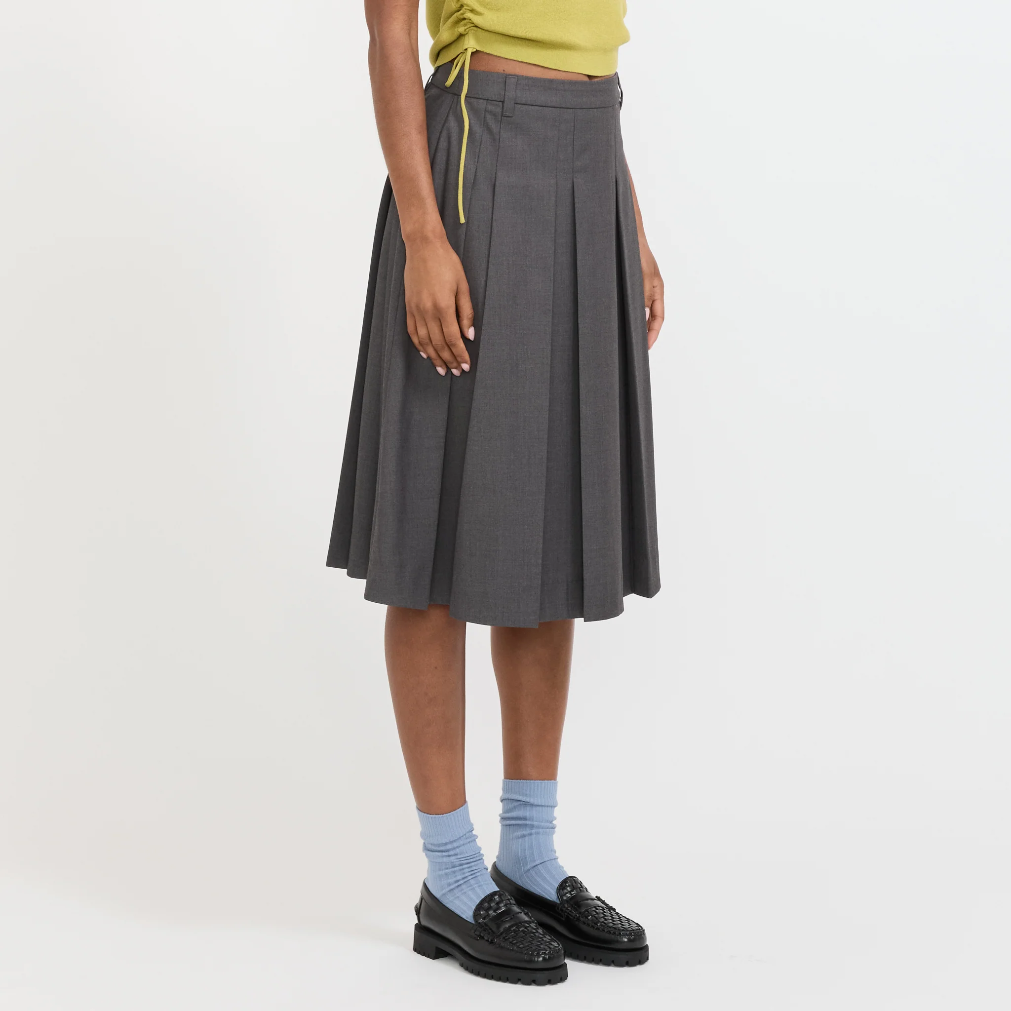 Volume Pleats Midi Skirt Mid Grey - Image 3