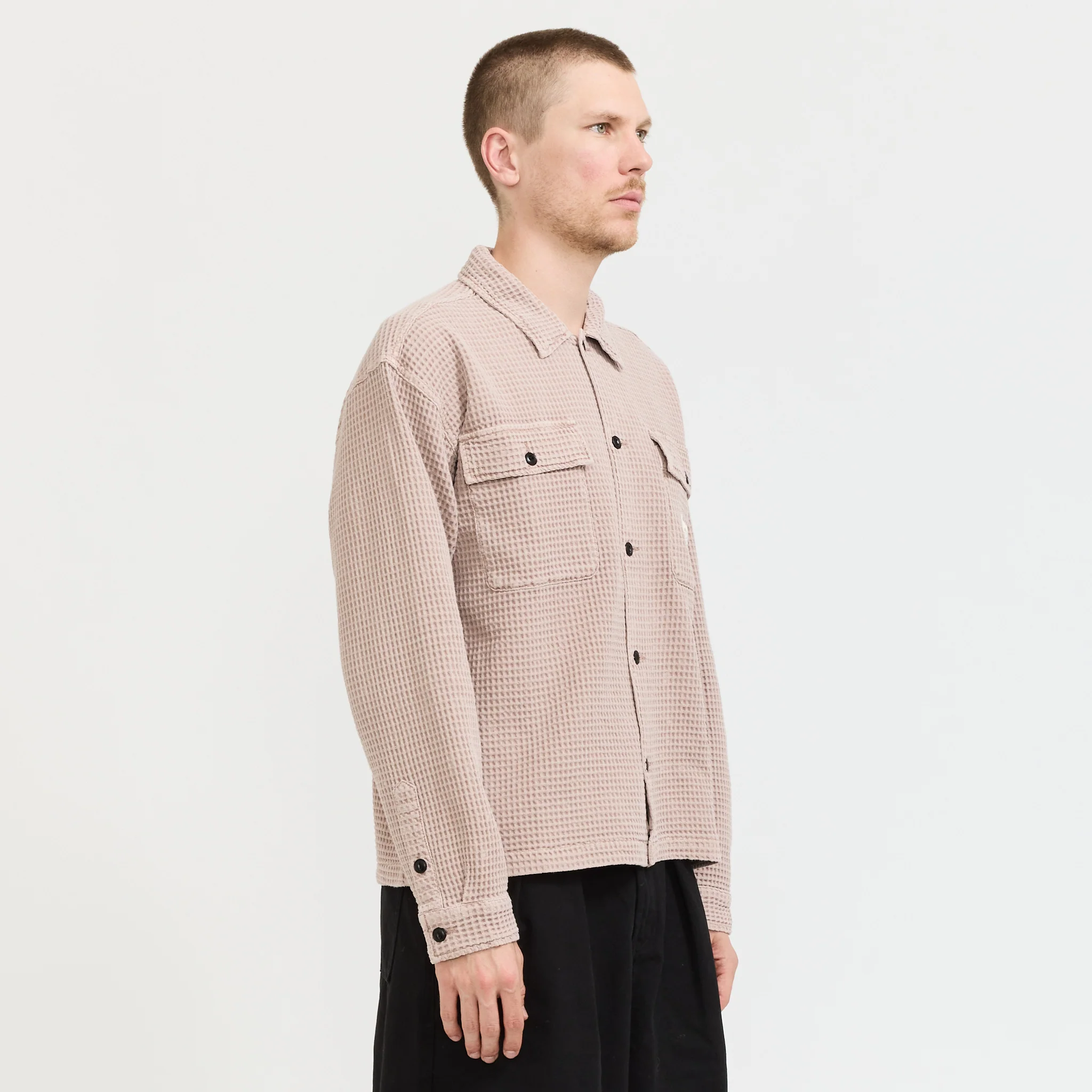 Waffle Button Front Shirt Sand - Image 3