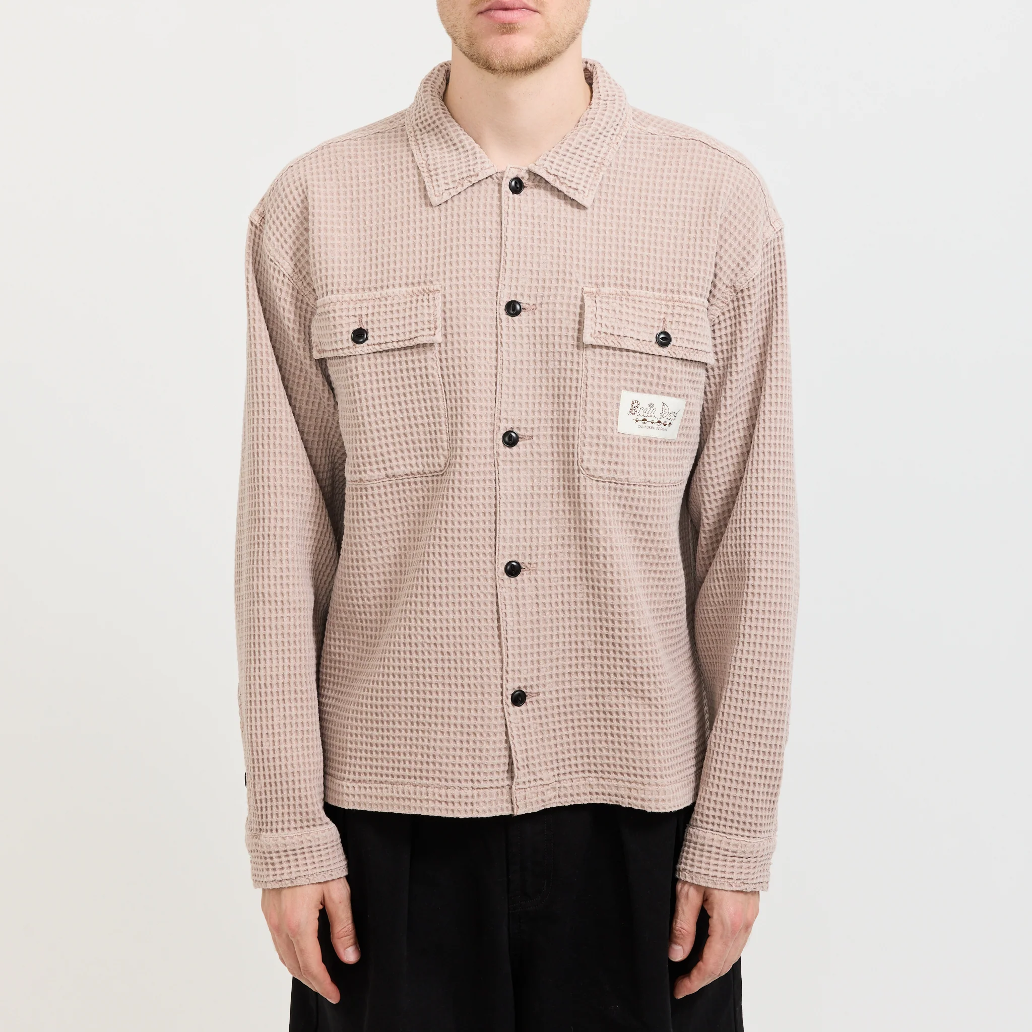 Waffle Button Front Shirt Sand - Image 5