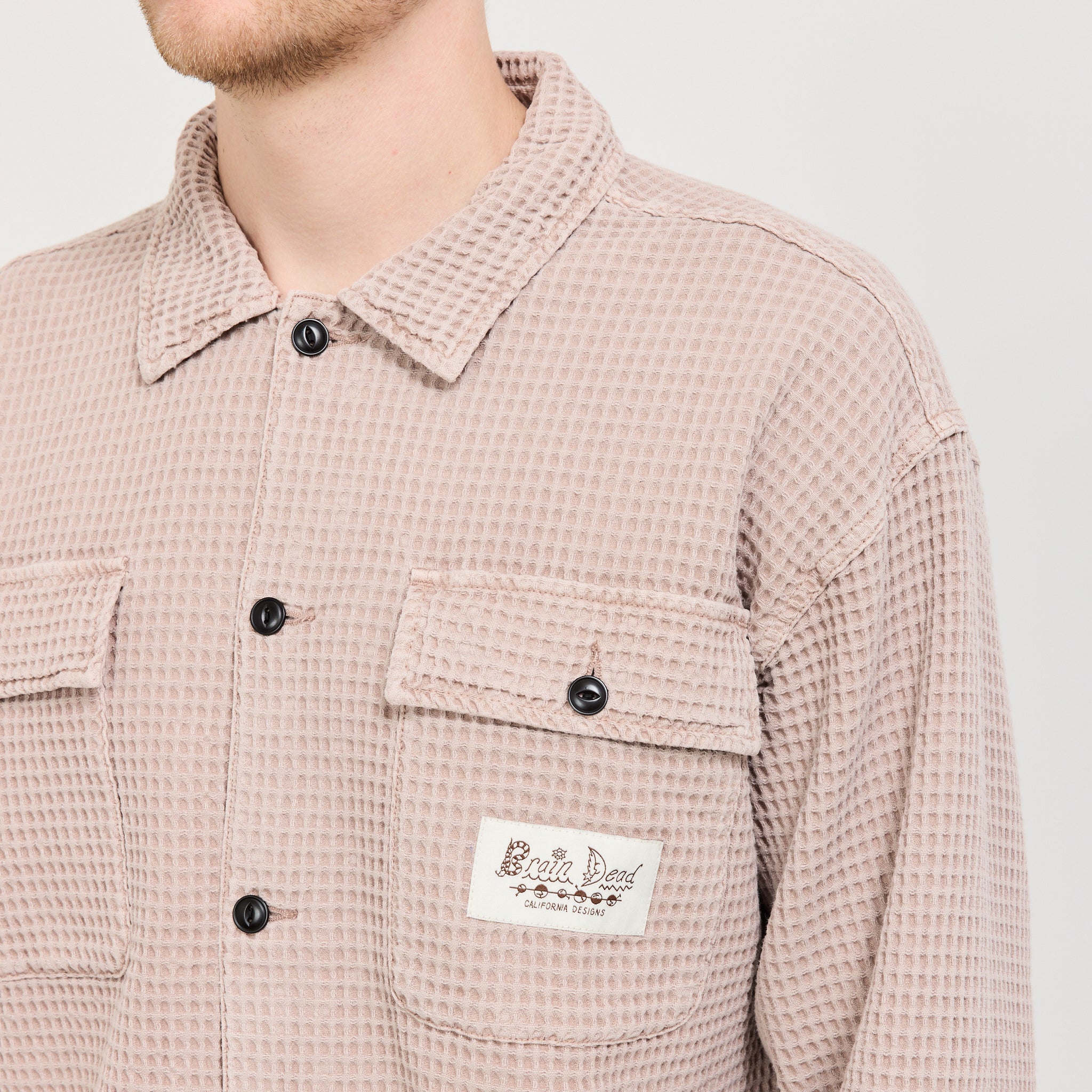 Waffle Button Front Shirt Sand - Image 6