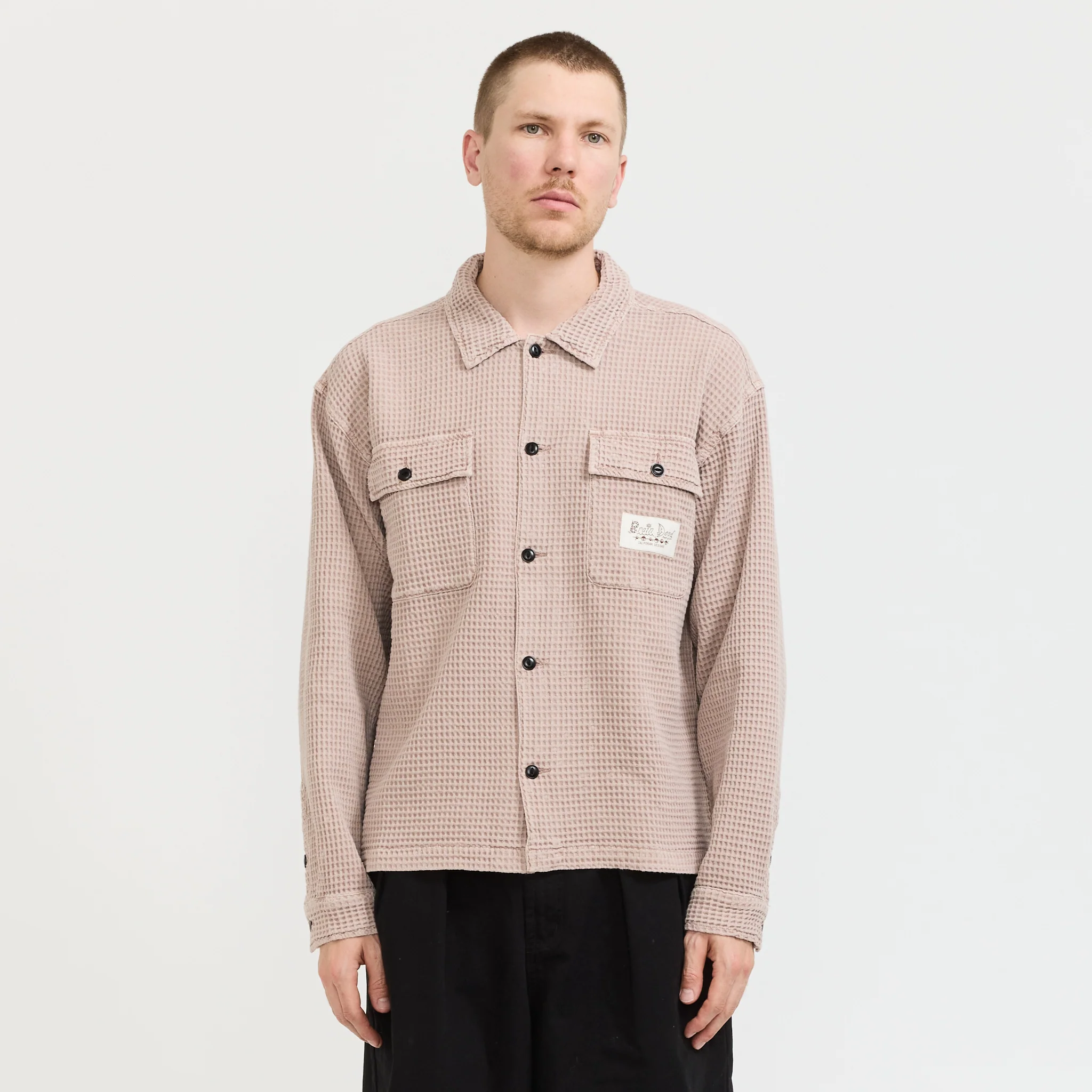 Waffle Button Front Shirt Sand - Image 7