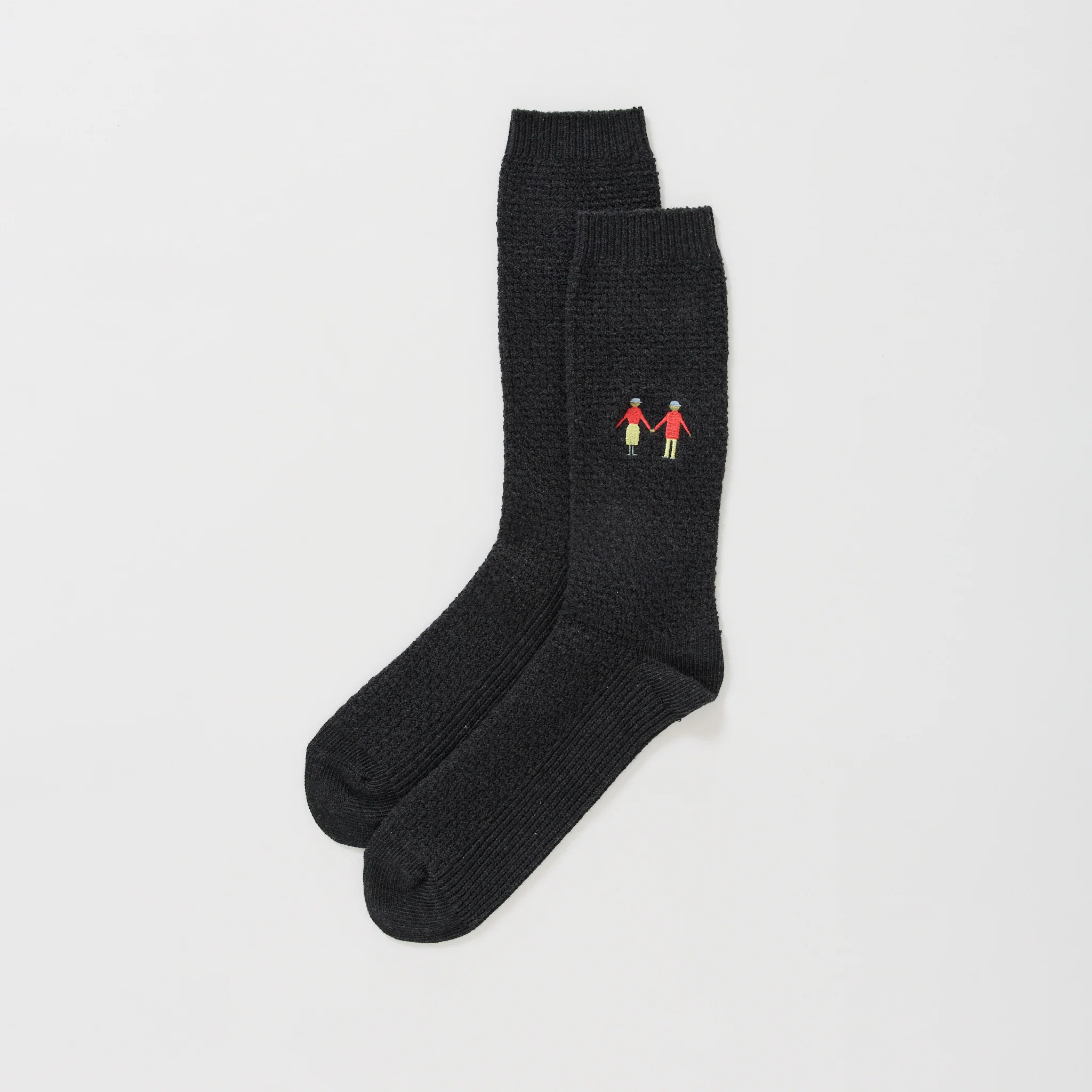 Waffle Socks Charcoal Embroidery