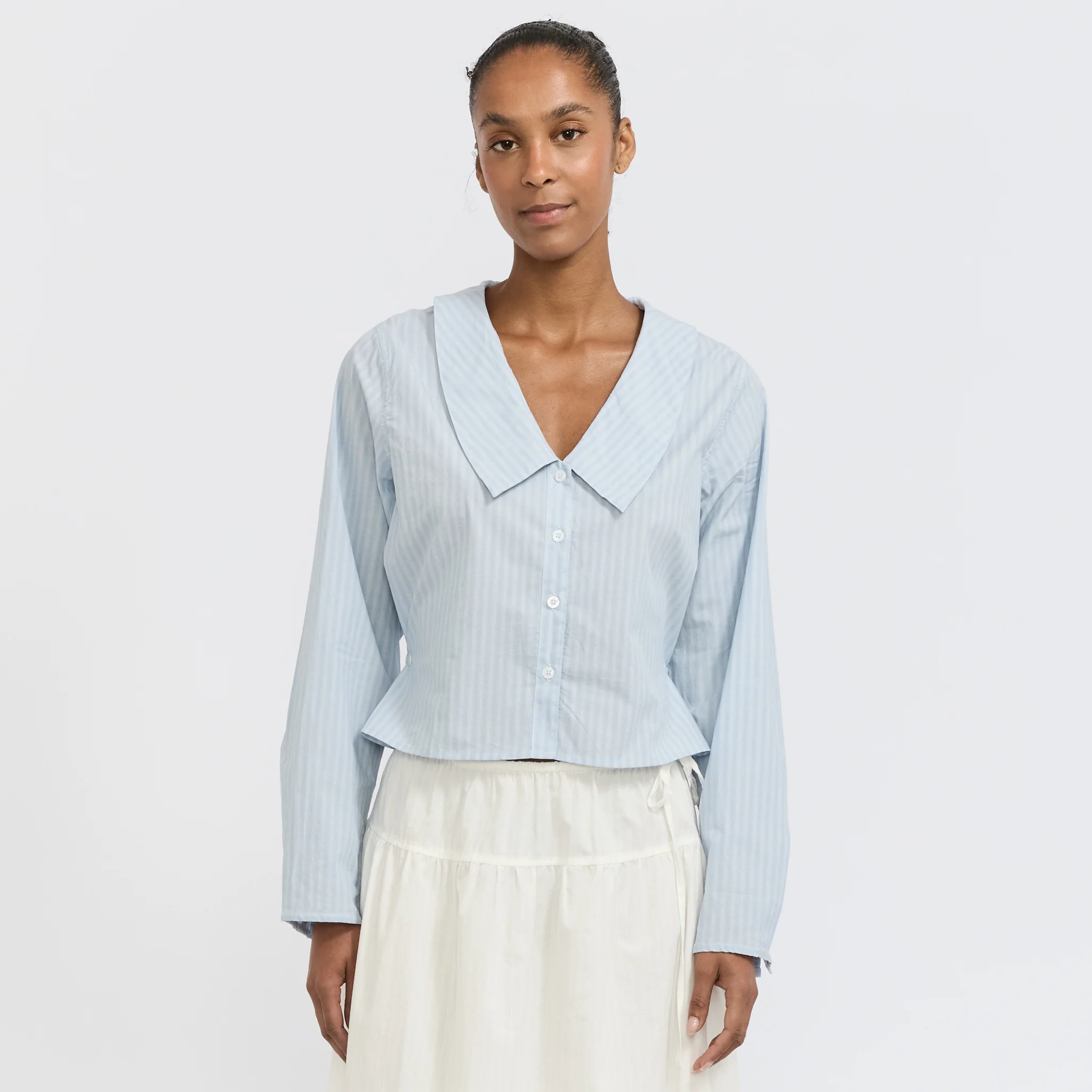 Waist Button Shirt Lake Blue Stripe