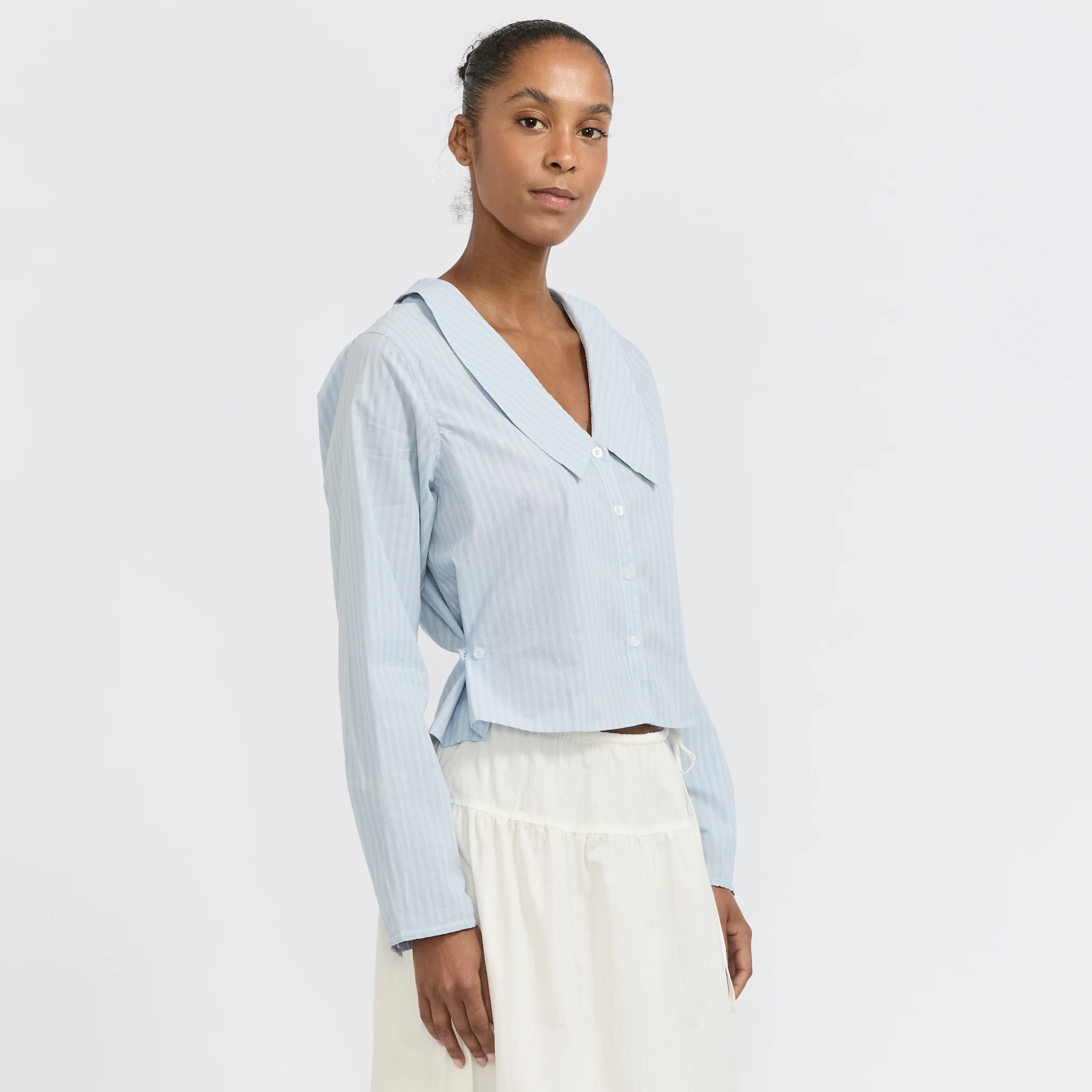 Waist Button Shirt Lake Blue Stripe - Image 3