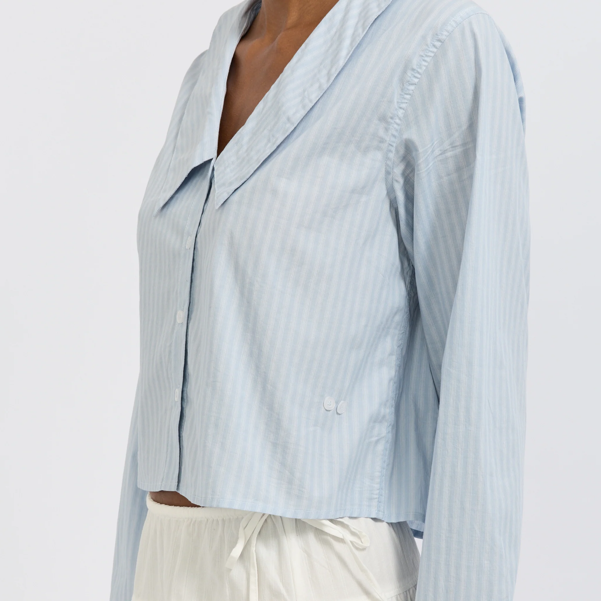 Waist Button Shirt Lake Blue Stripe - Image 7