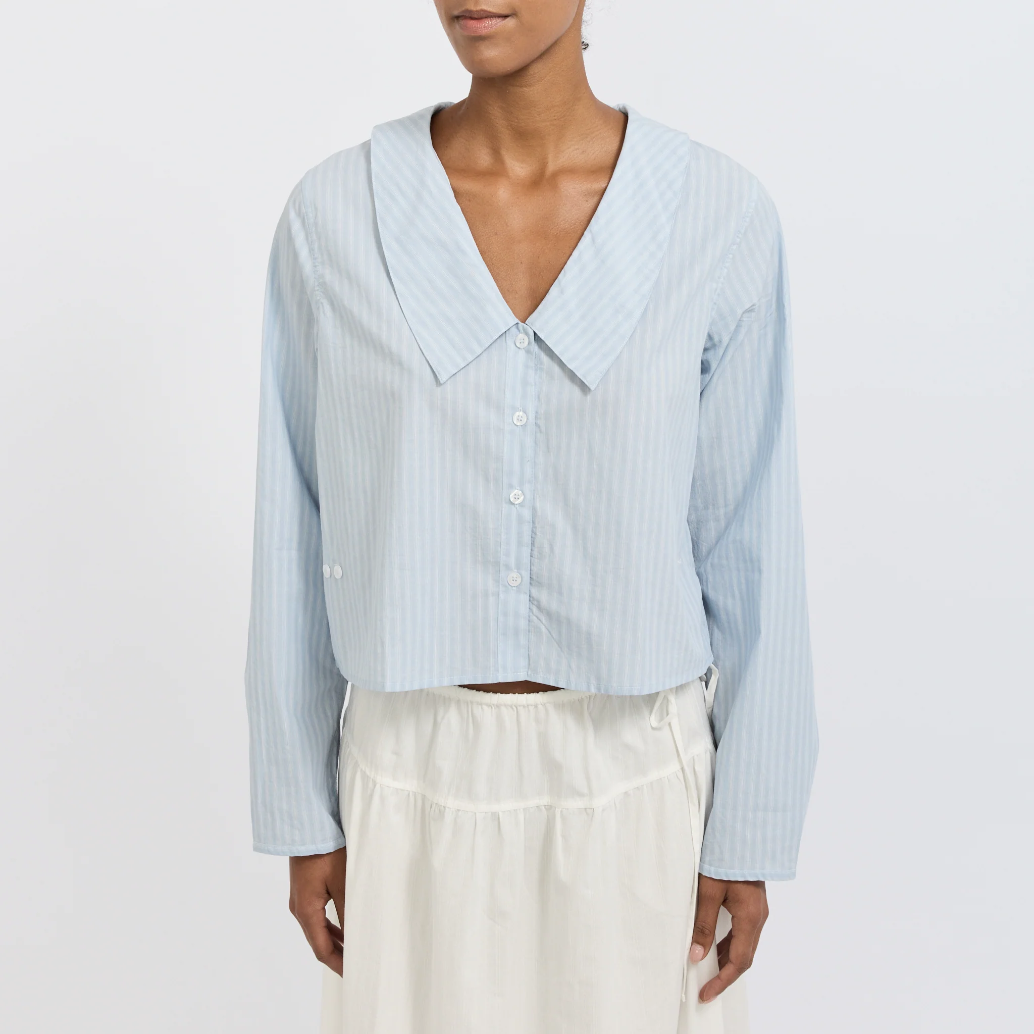Waist Button Shirt Lake Blue Stripe - Image 8