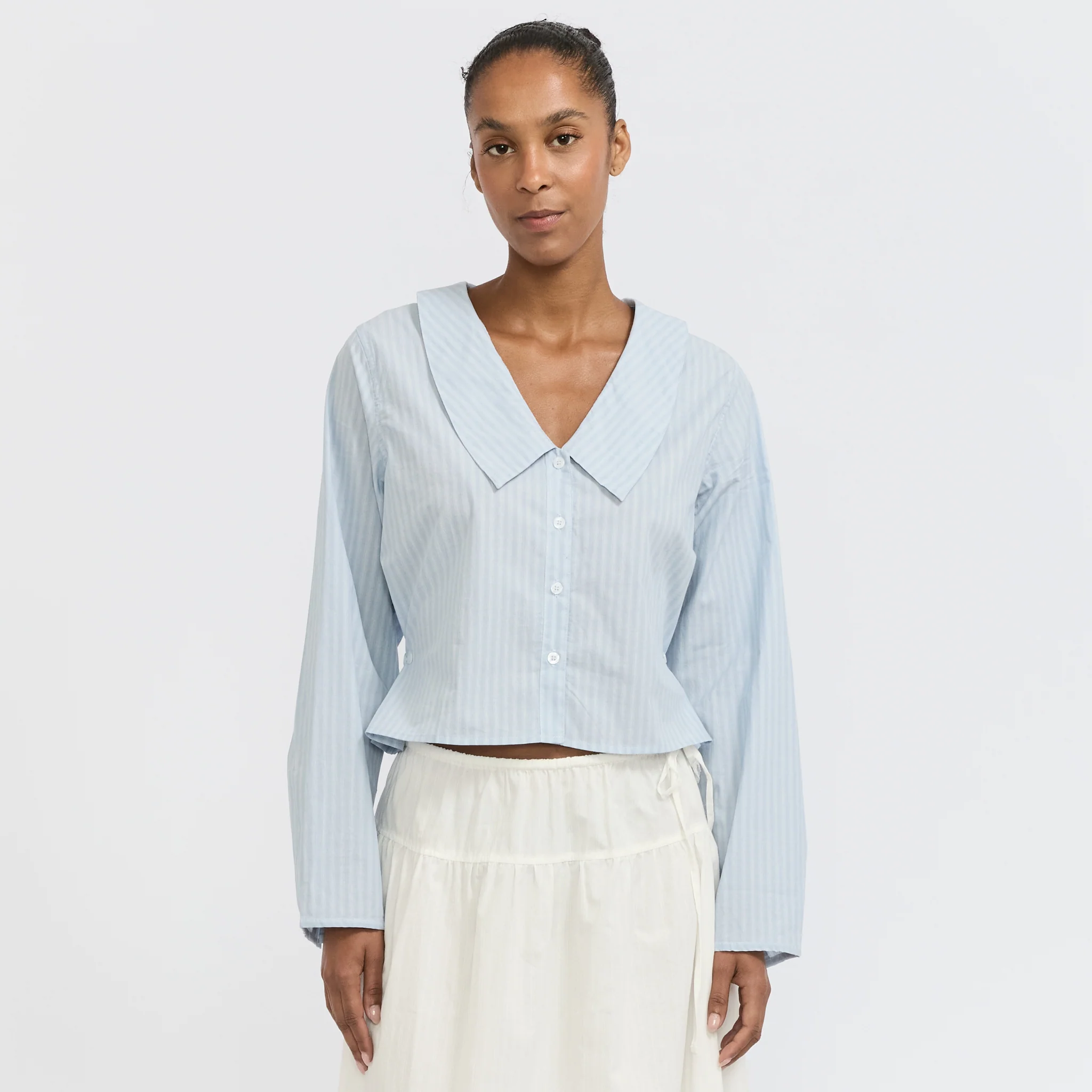 Waist Button Shirt Lake Blue Stripe - Image 9