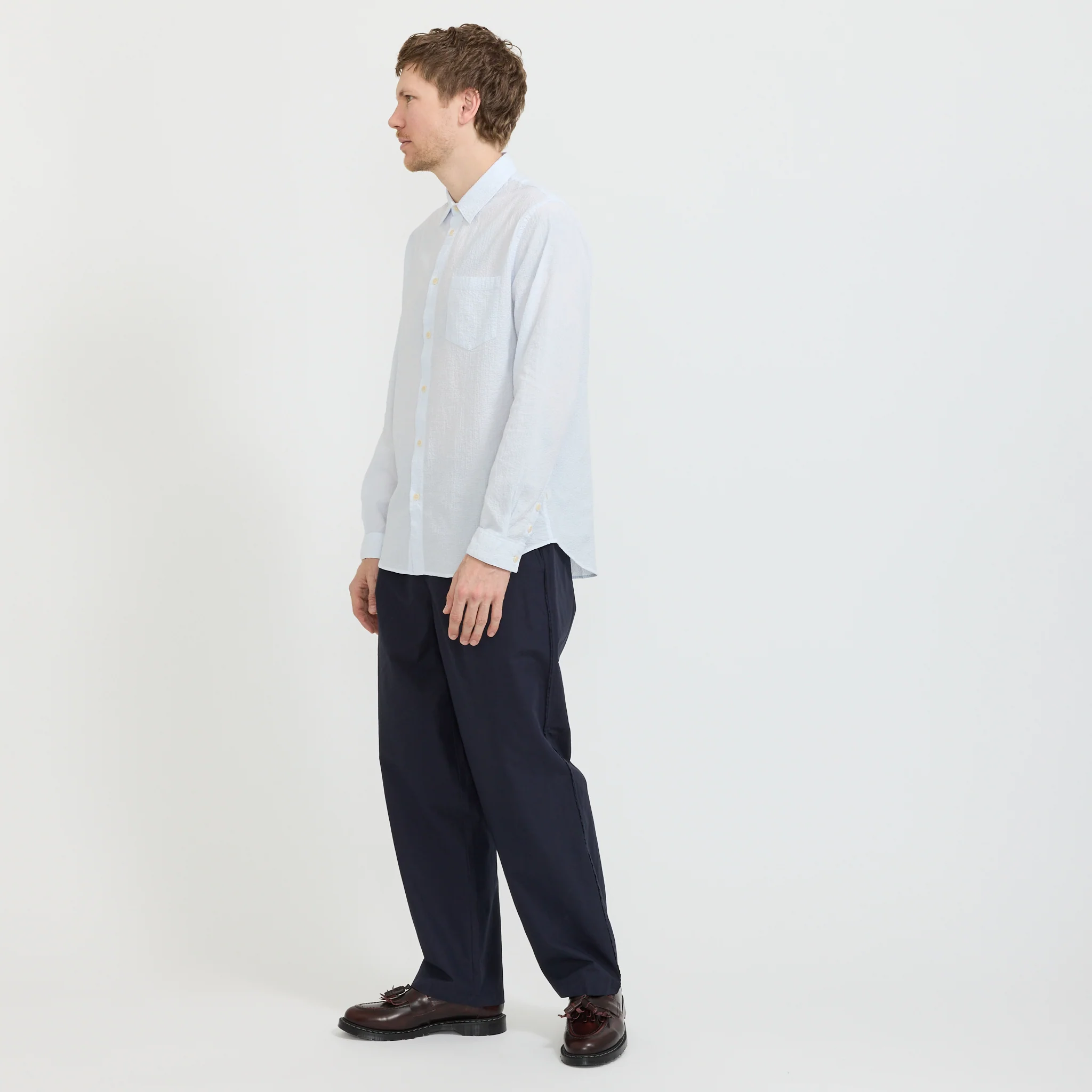 Wide Fit Trouser Navy Tech Slub - Image 2