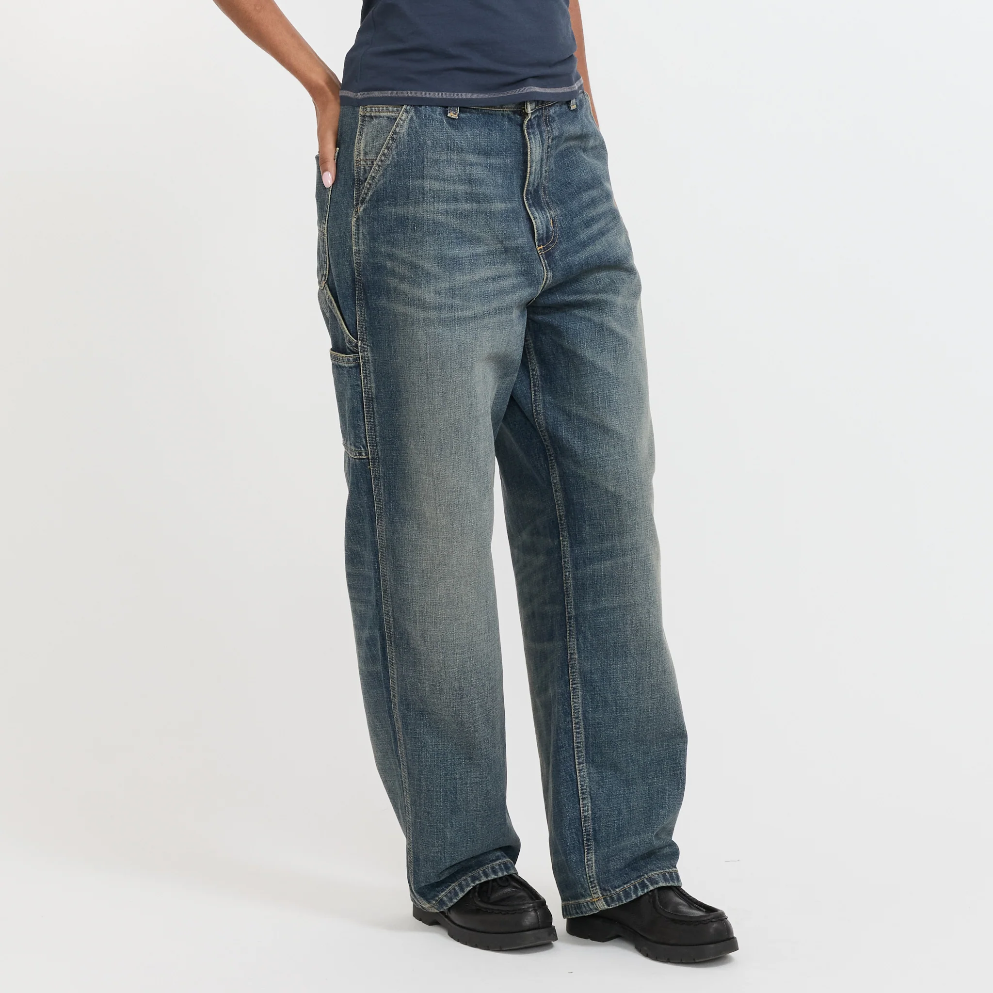 Women's Brandon Single Knee Pant Blue Worn Used Wash - Image 3