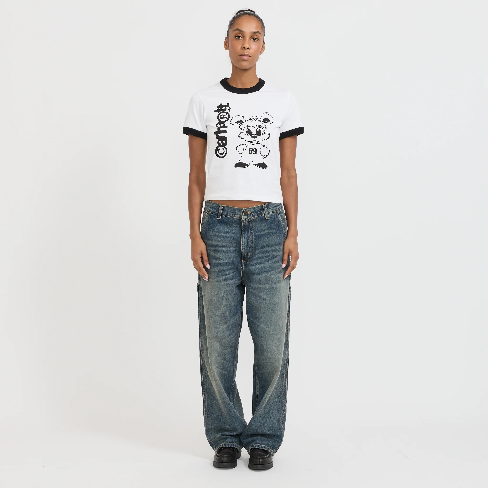 Womens S/S IP Ringer T-Shirt White/Black - Image 2