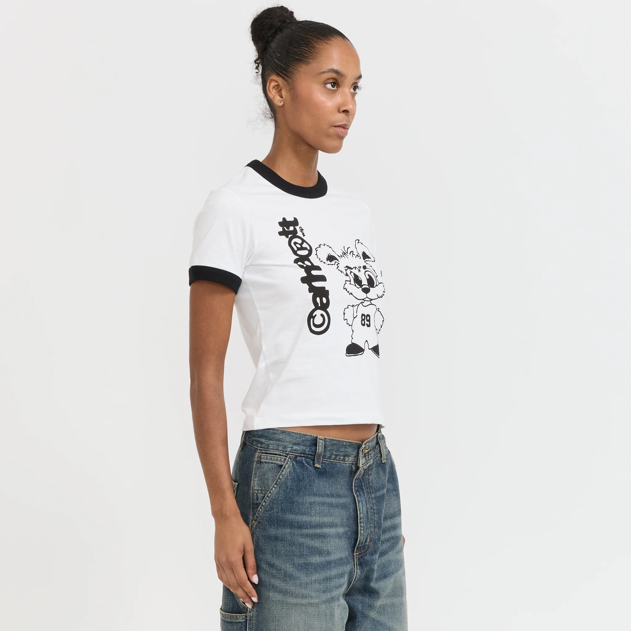 Womens S/S IP Ringer T-Shirt White/Black - Image 3