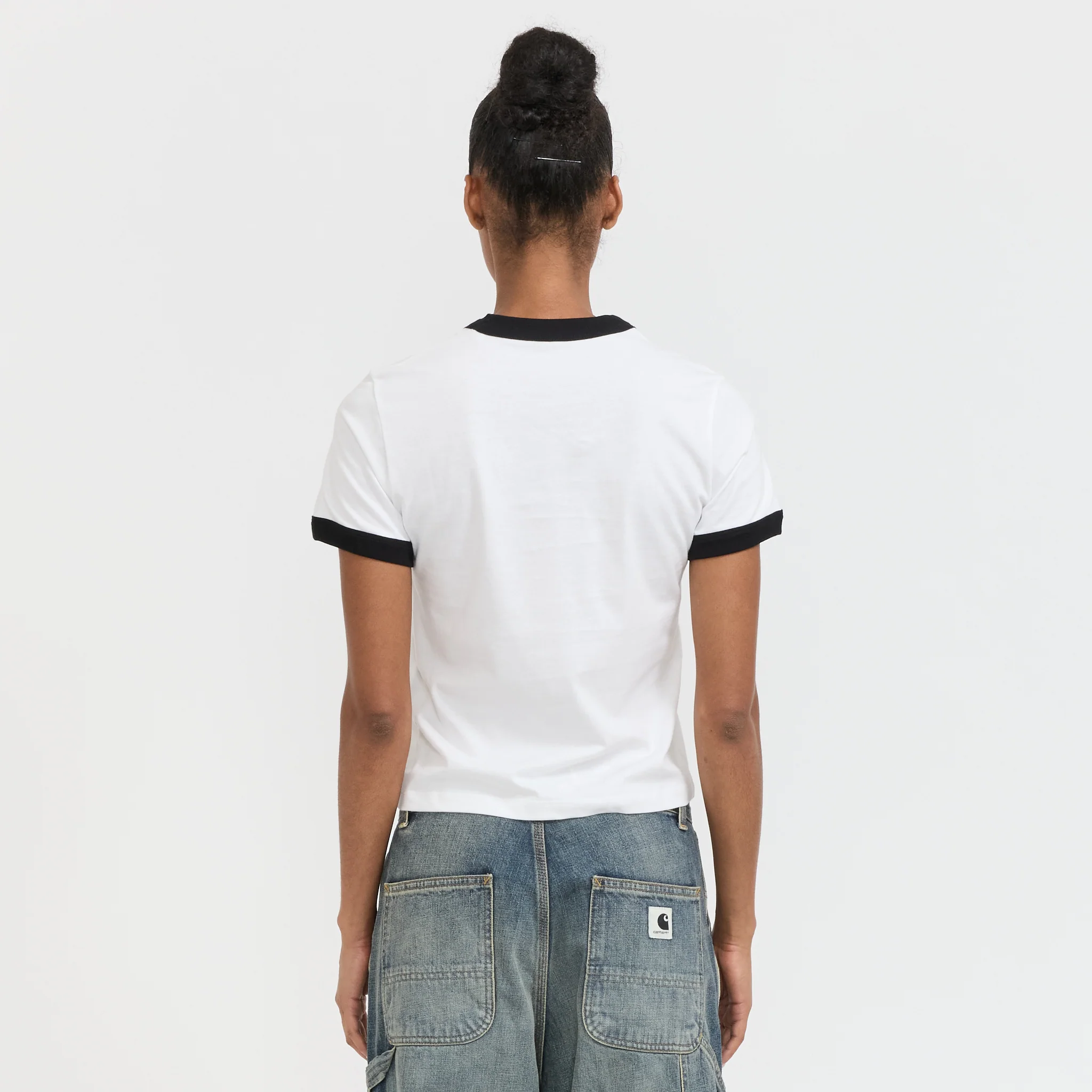 Womens S/S IP Ringer T-Shirt White/Black - Image 4