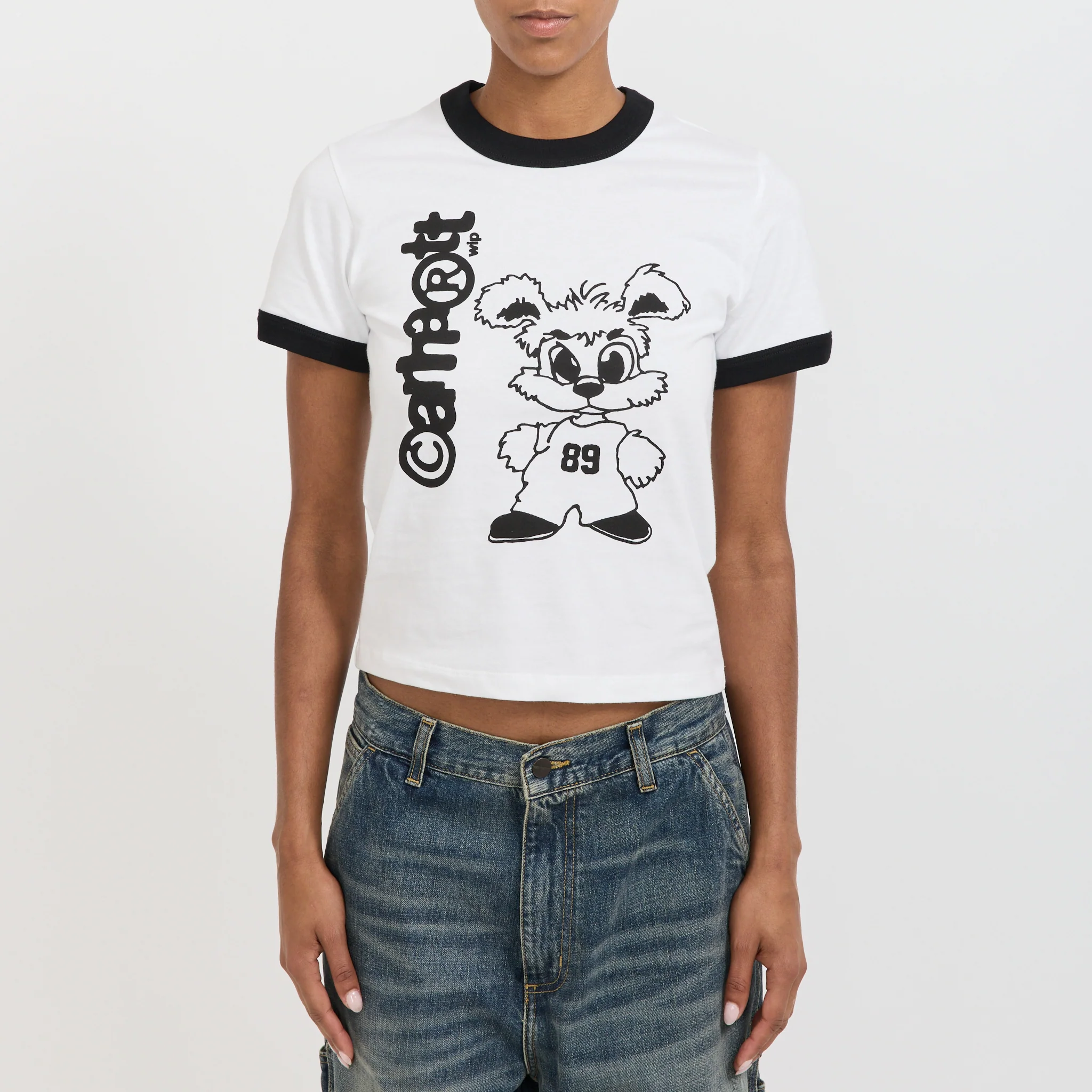 Womens S/S IP Ringer T-Shirt White/Black - Image 5