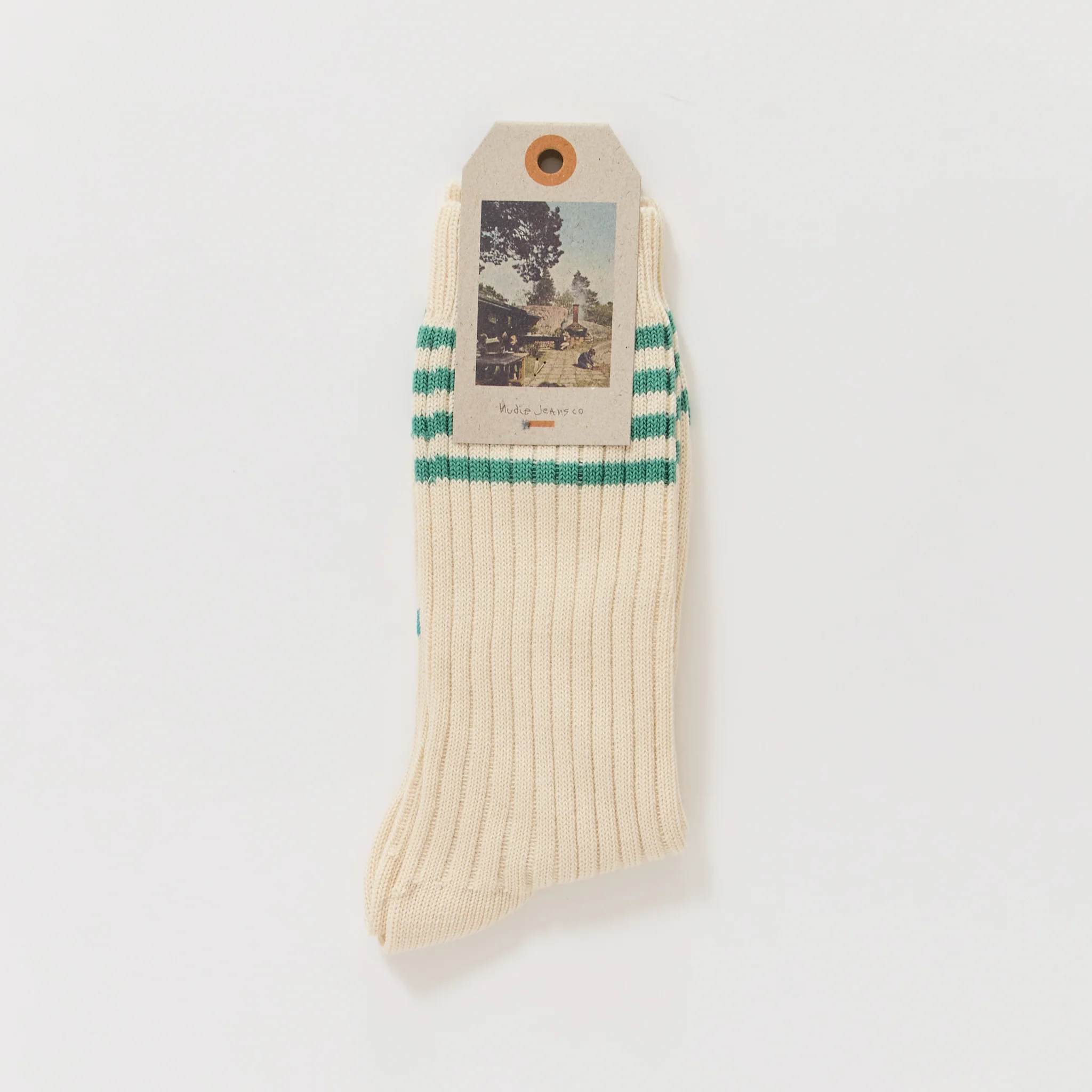 Womens Tennis Socks Stripe Off White/Turquoise - Image 2