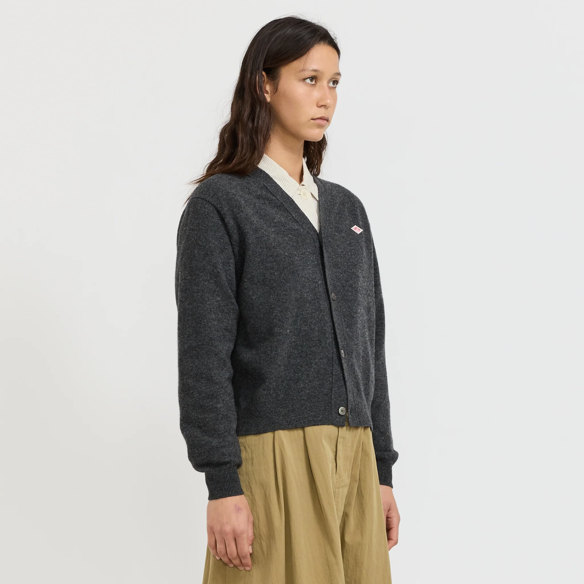 Womens V Neck Cardigan Carbon - Image 3