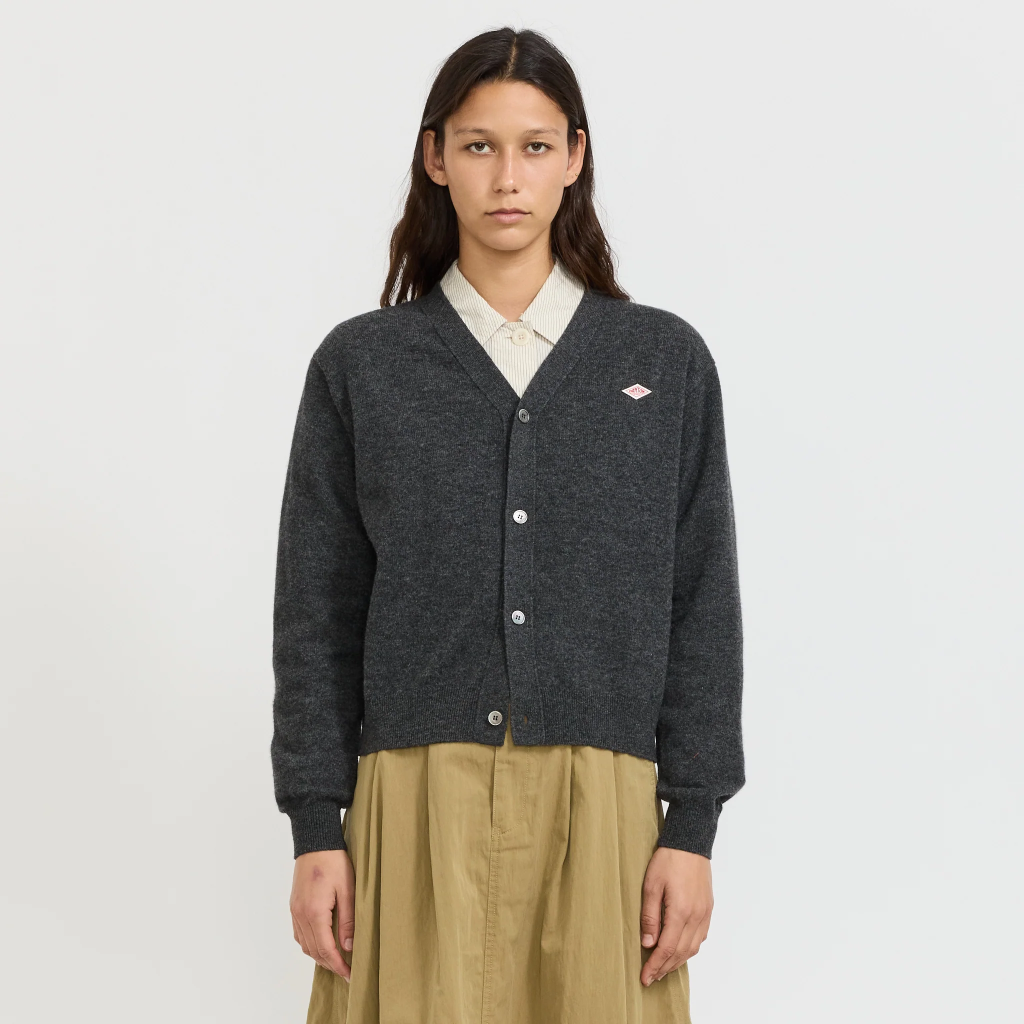 Womens V Neck Cardigan Carbon - Image 6