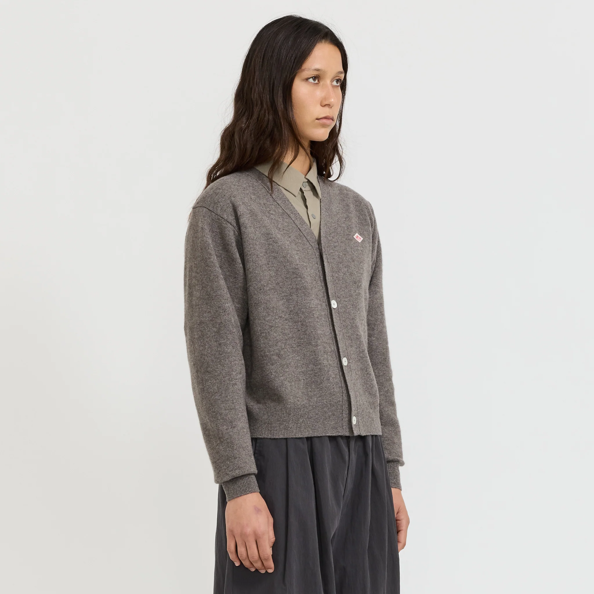 Womens V Neck Cardigan Taupe - Image 3