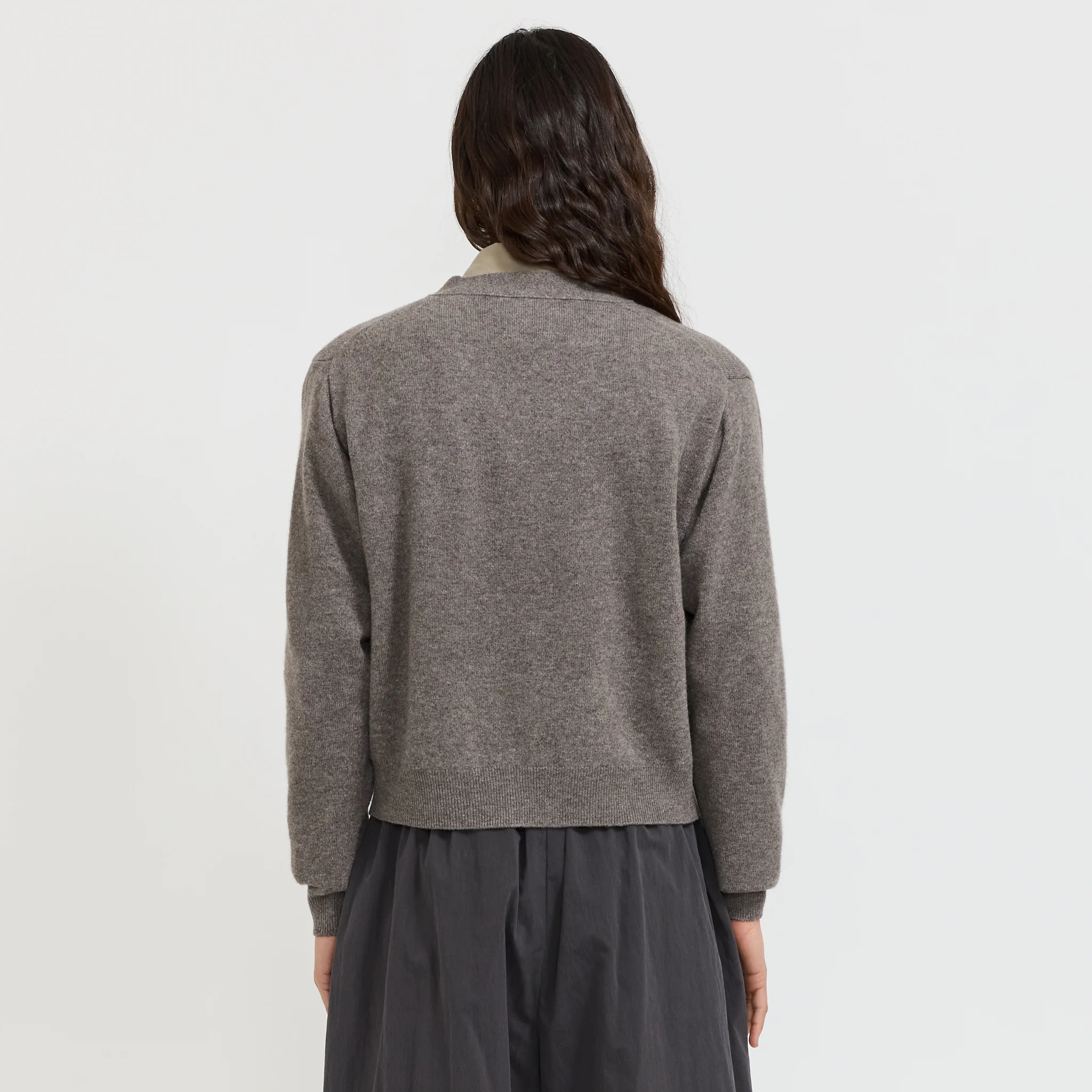 Womens V Neck Cardigan Taupe - Image 4
