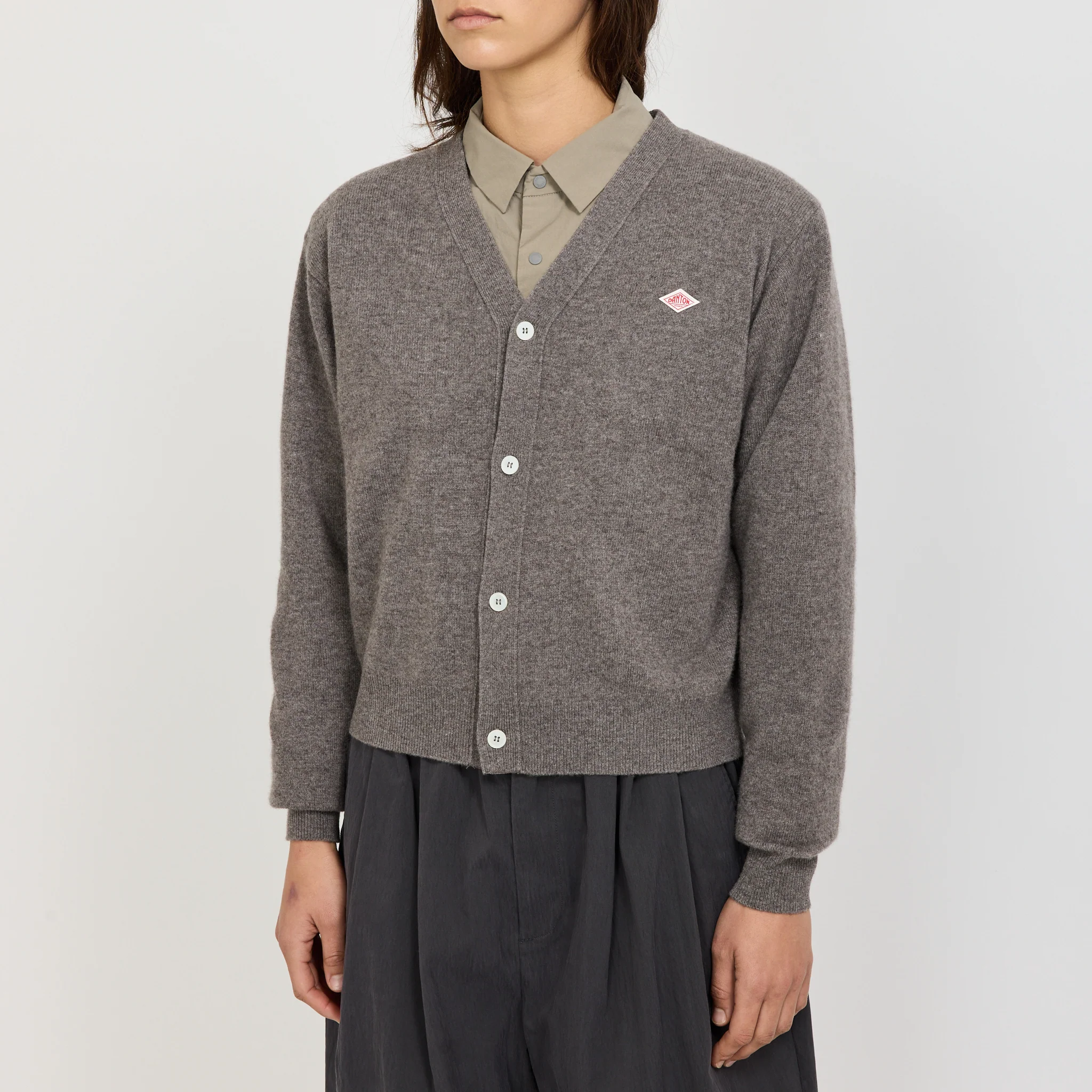 Womens V Neck Cardigan Taupe - Image 5