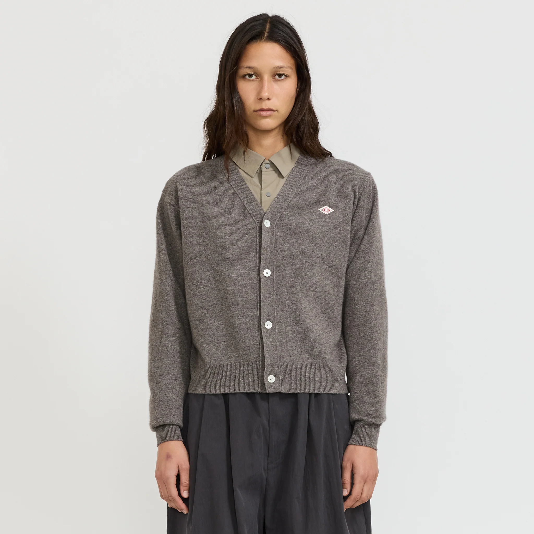 Womens V Neck Cardigan Taupe - Image 6
