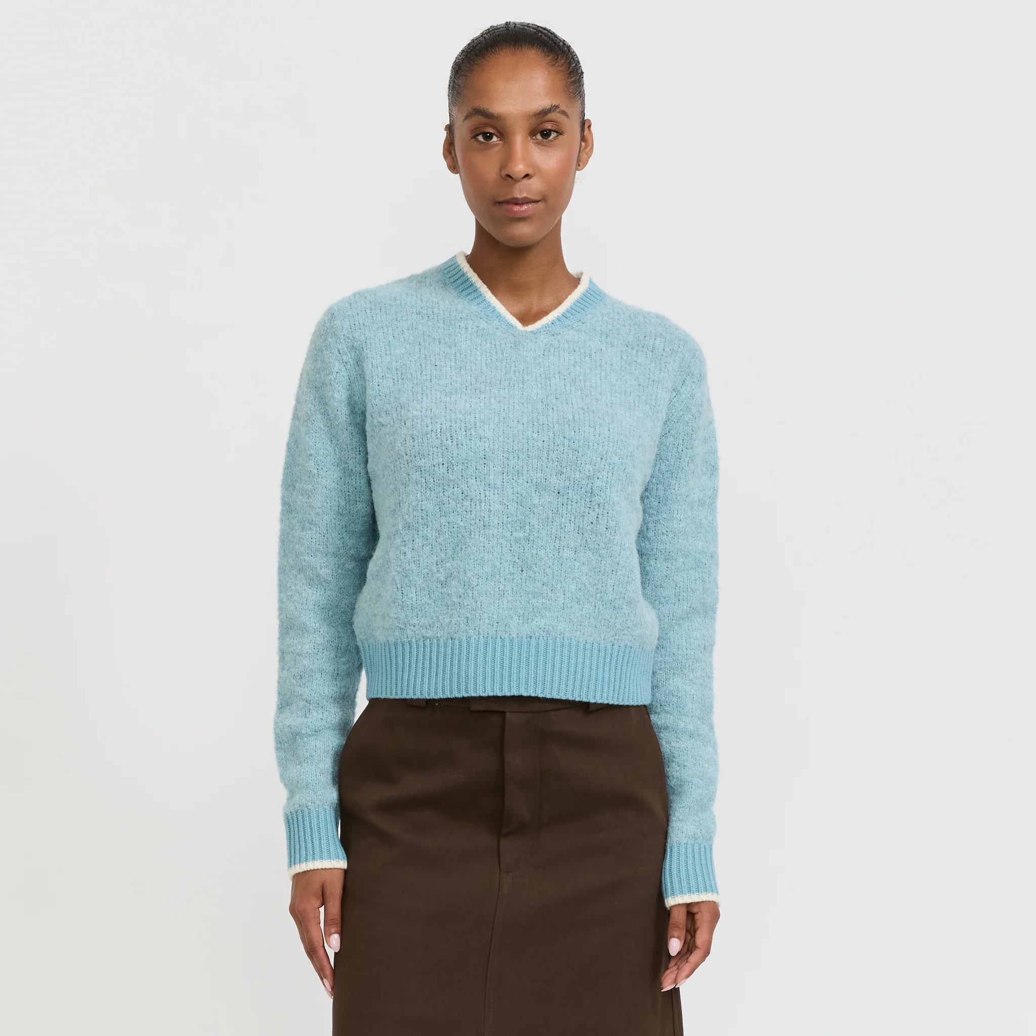 Wool Alpaca Contrast Knit Pale Blue