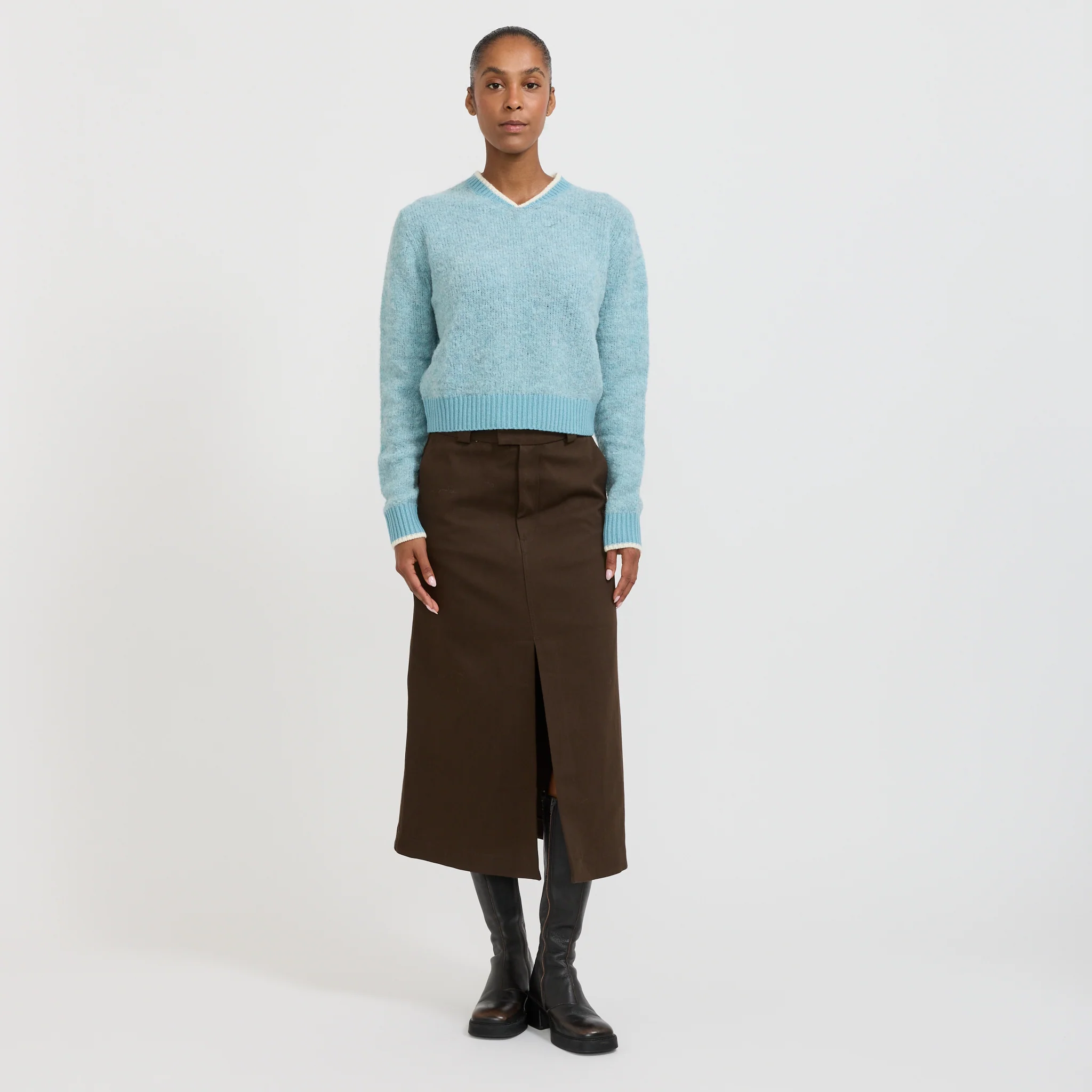 Wool Alpaca Contrast Knit Pale Blue - Image 2