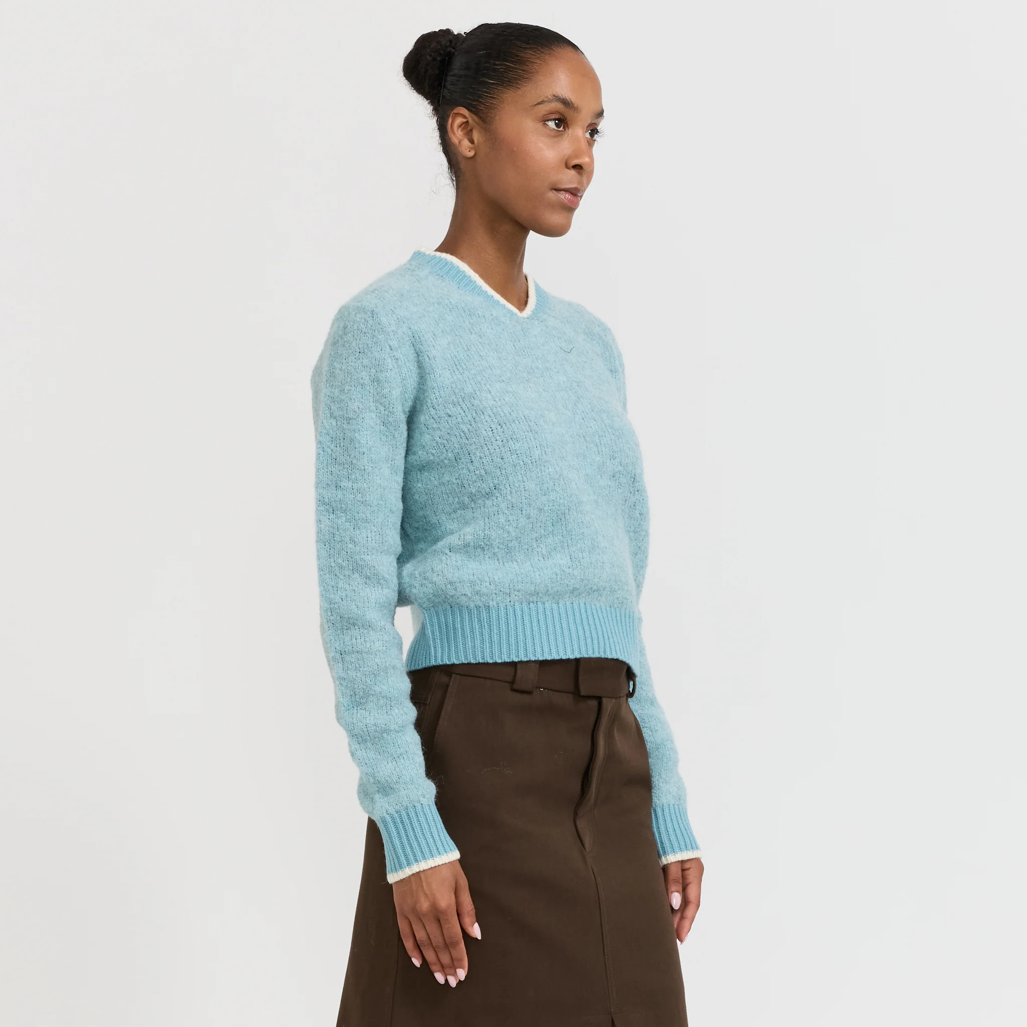Wool Alpaca Contrast Knit Pale Blue - Image 3