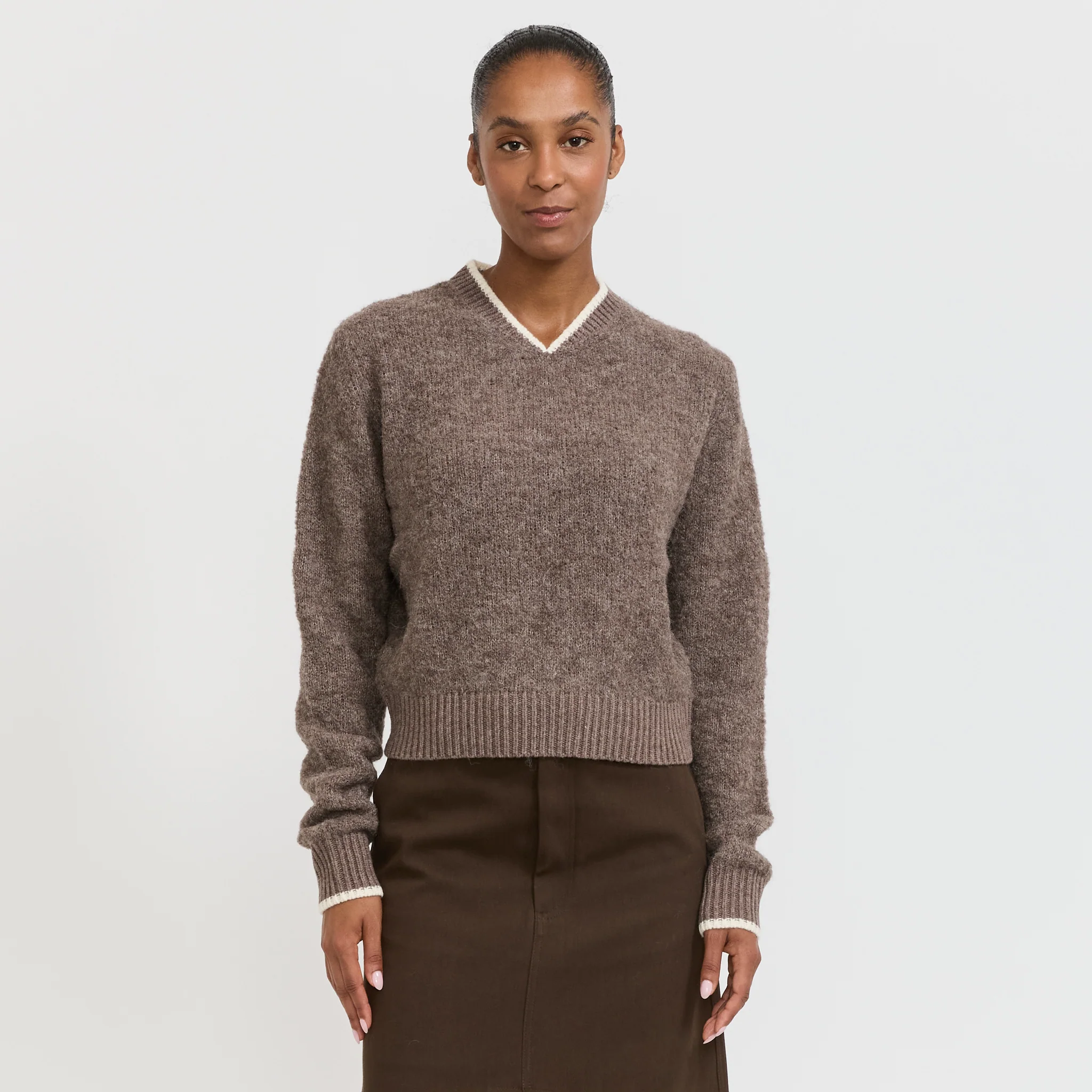 Wool Alpaca Contrast Knit Walnut