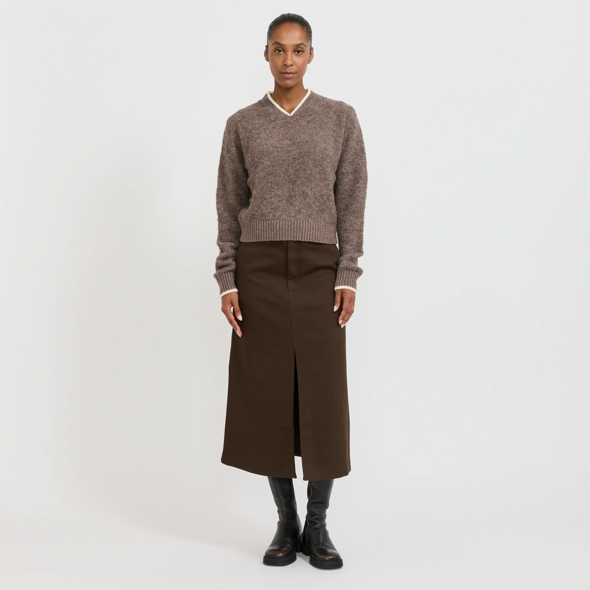 Wool Alpaca Contrast Knit Walnut - Image 2