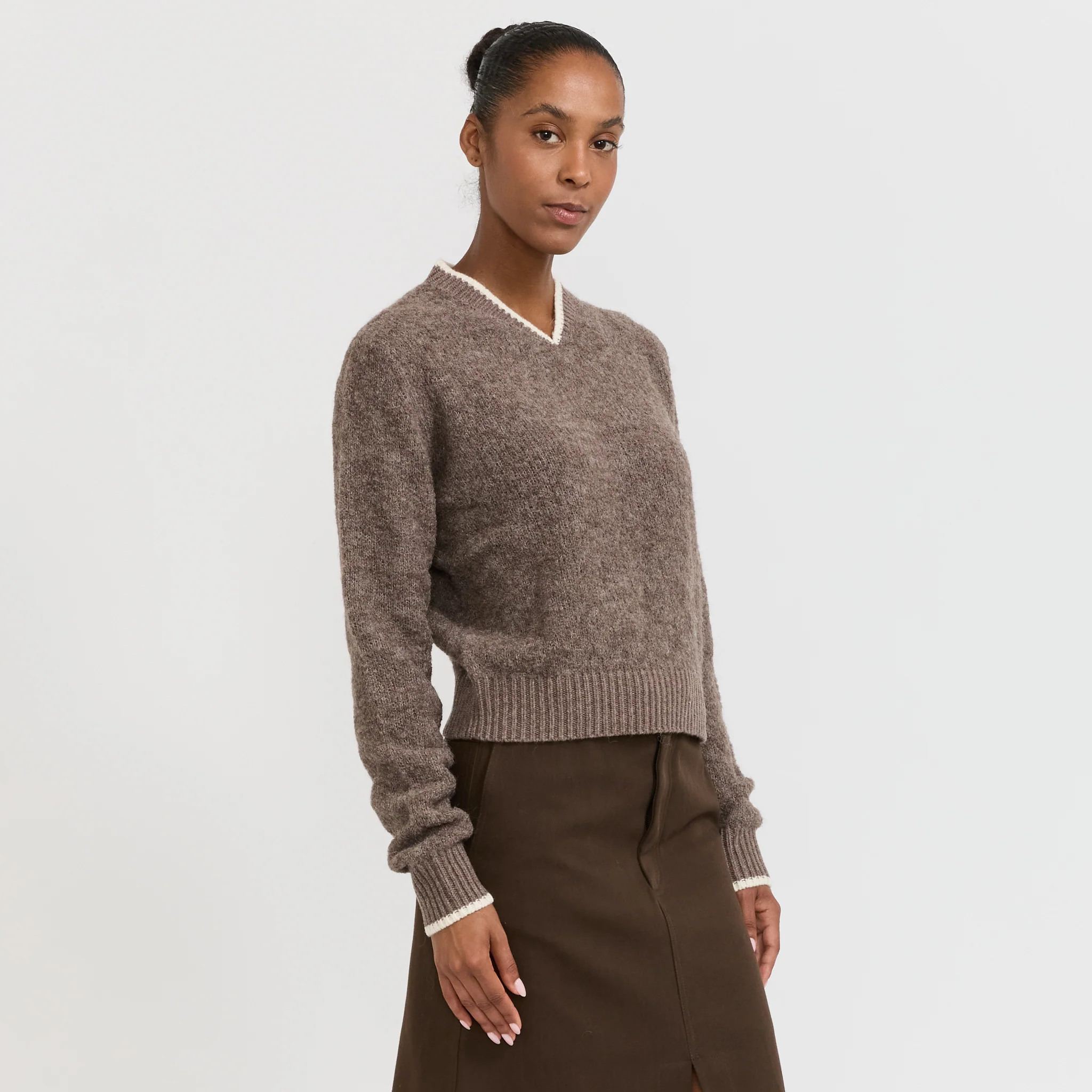 Wool Alpaca Contrast Knit Walnut - Image 3