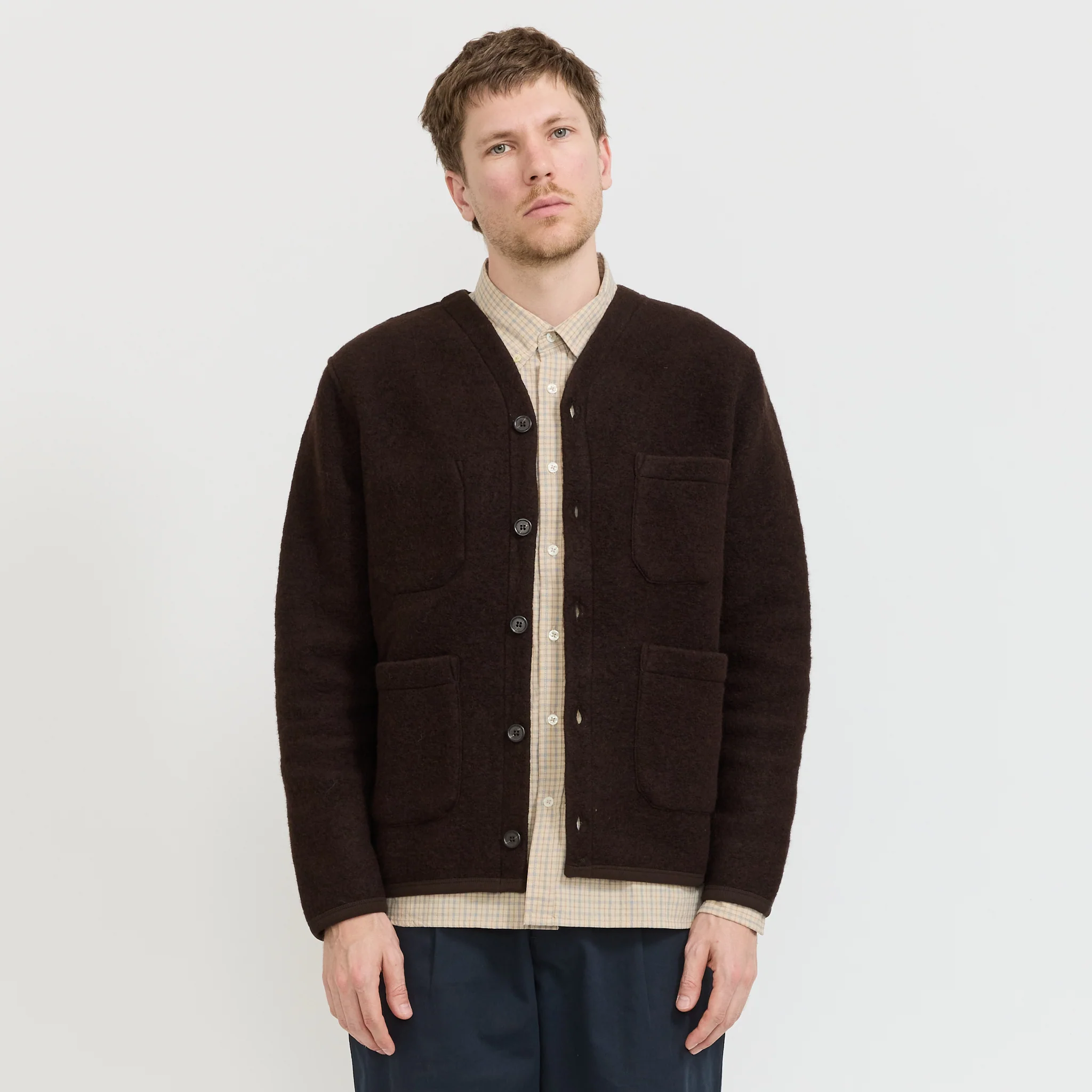 Wool Fleece Cardigan Brown