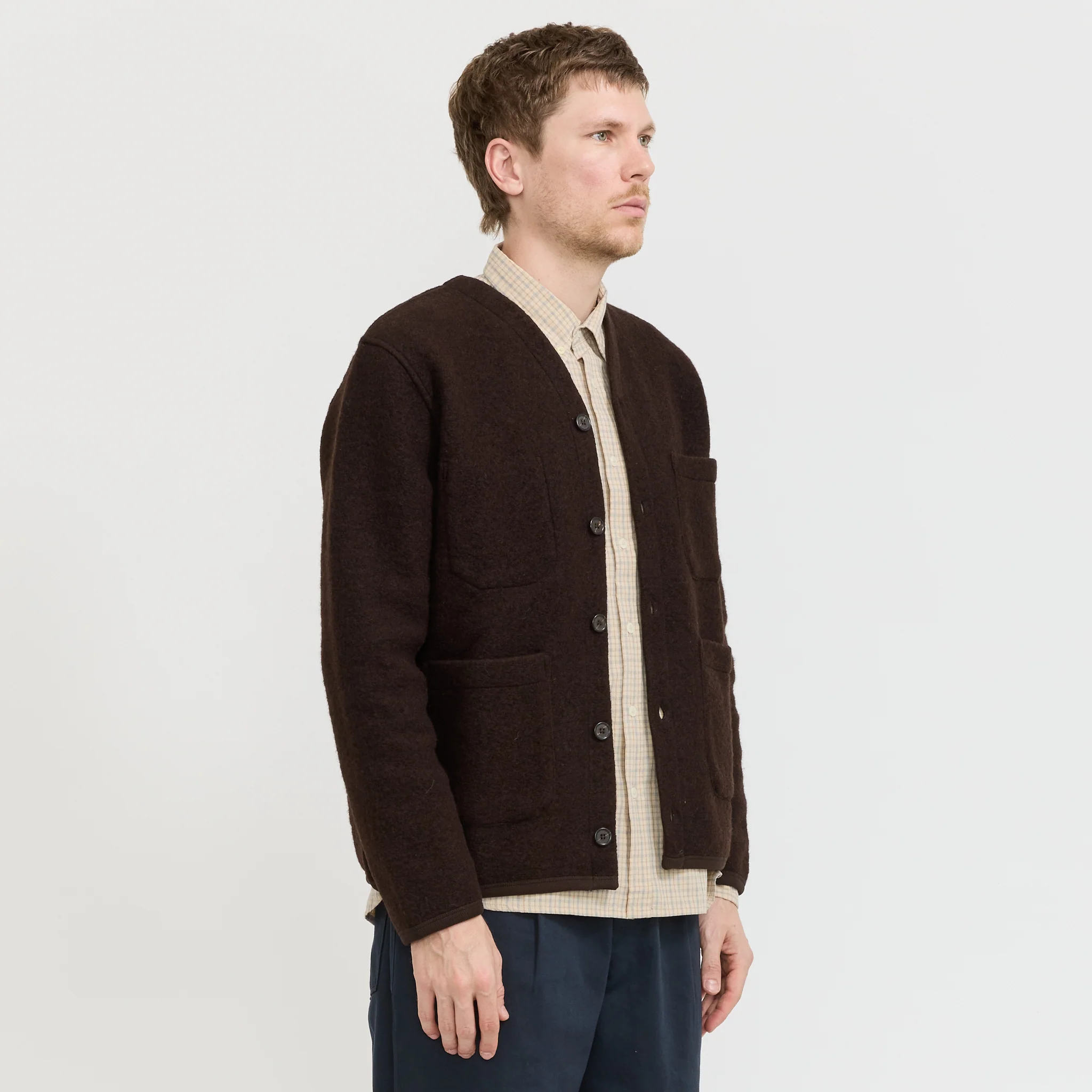 Wool Fleece Cardigan Brown - Image 3