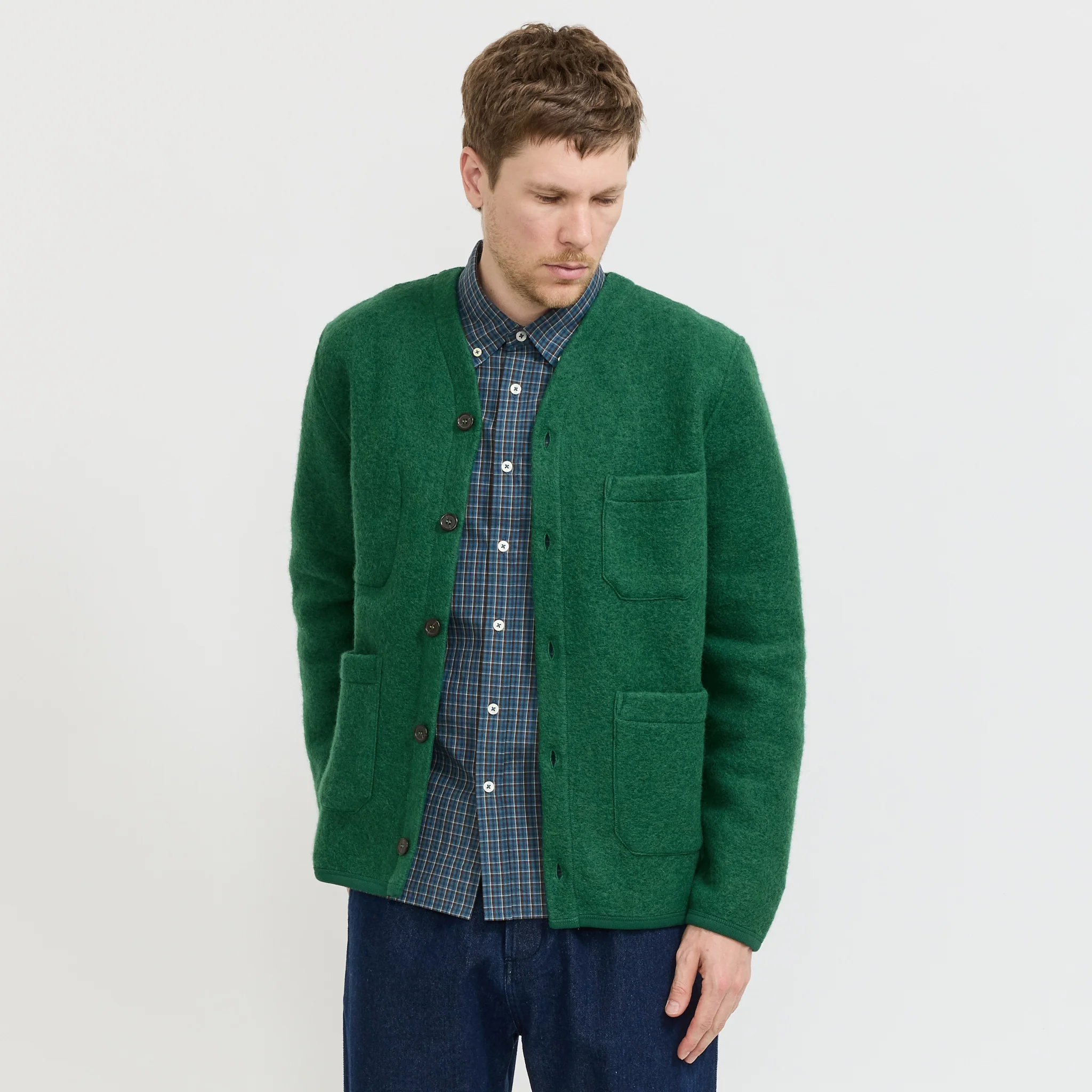 Wool Fleece Cardigan Green