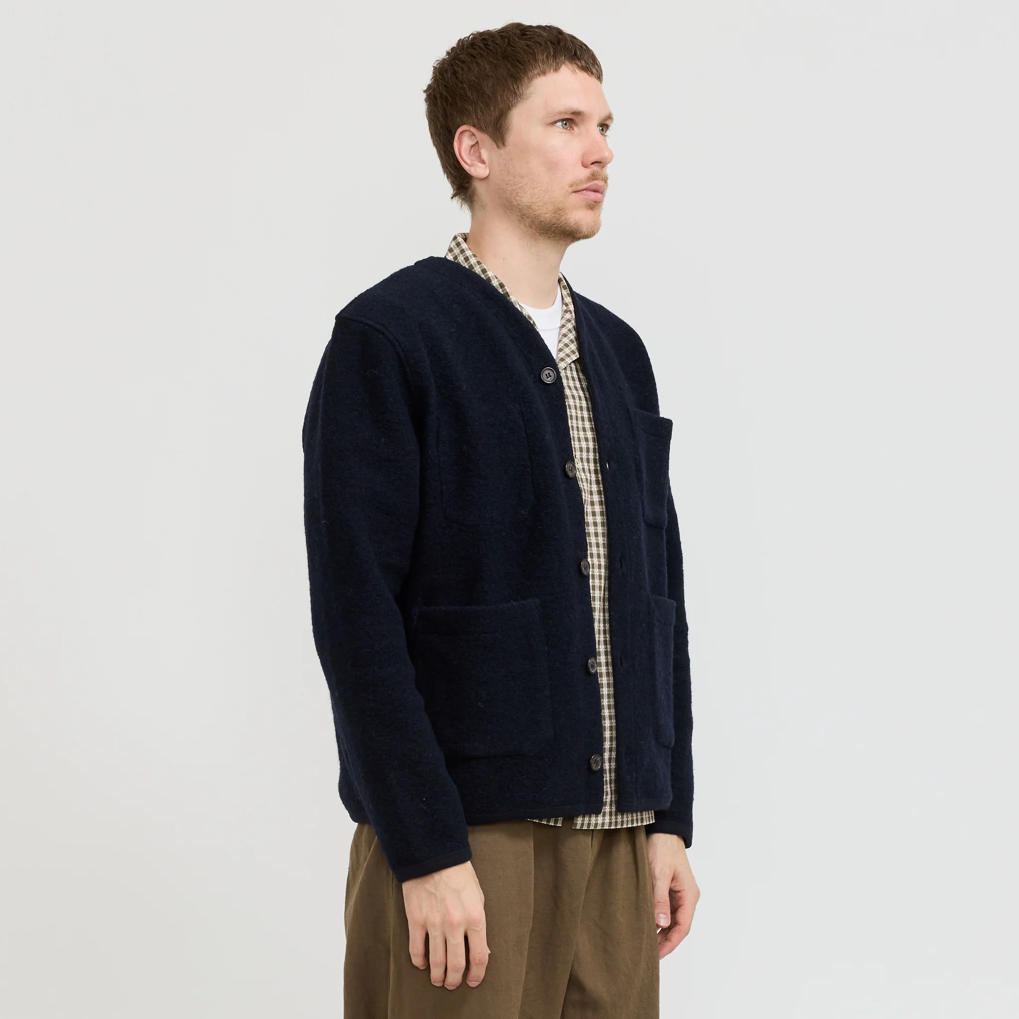 Wool Fleece Cardigan Navy - Image 3
