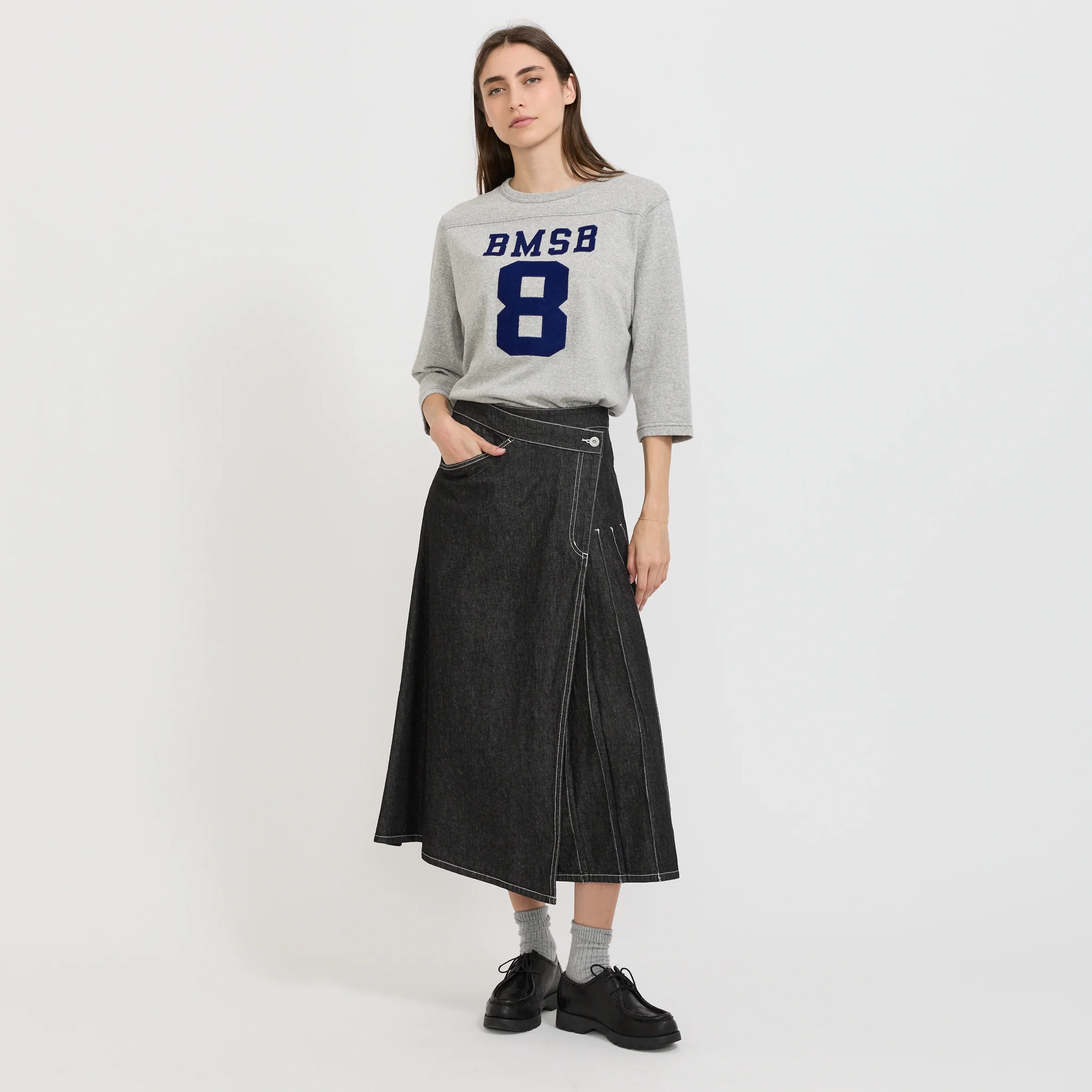 Wrap Pleated Skirt Black Denim - Image 2