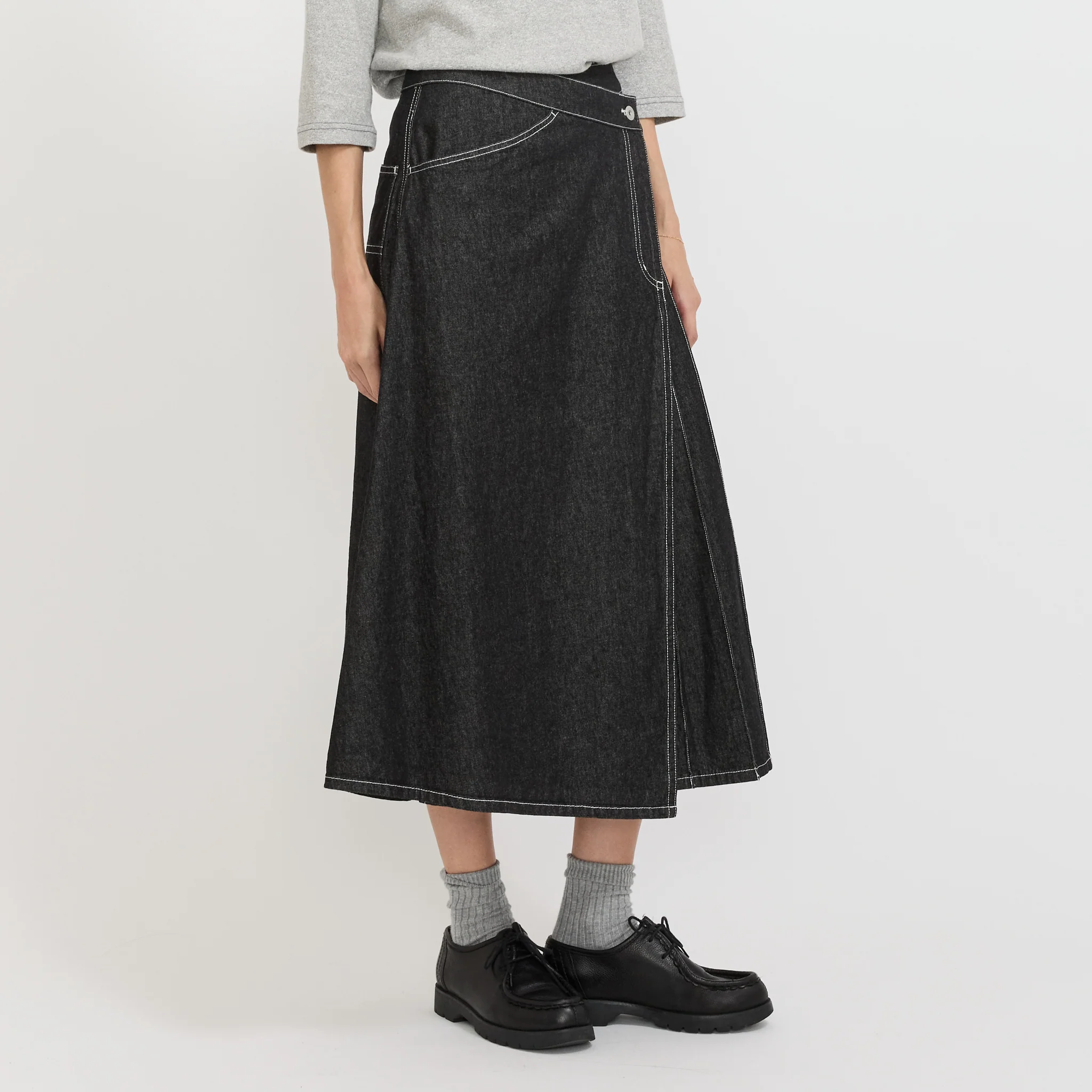 Wrap Pleated Skirt Black Denim - Image 3